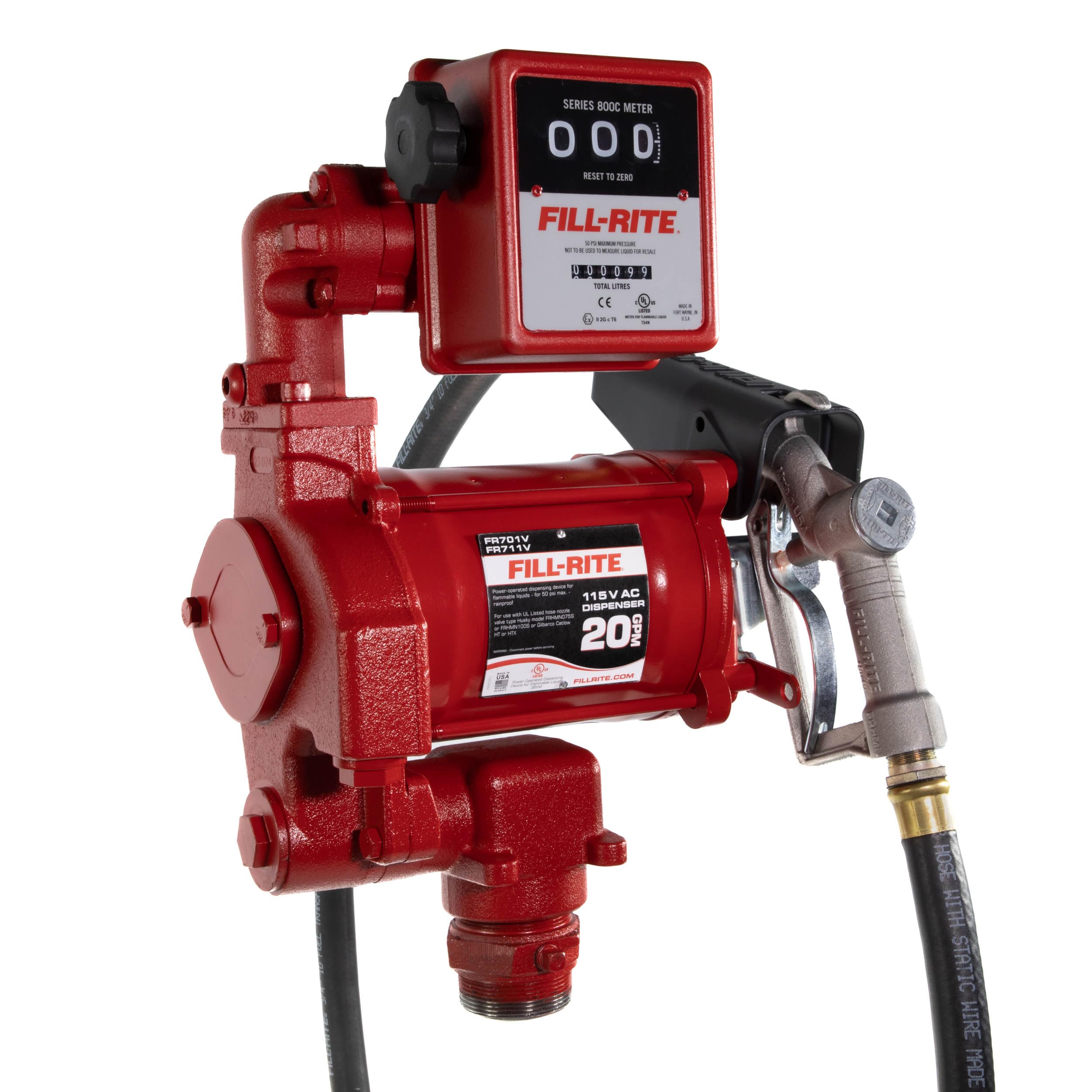 Fill-Rite FR701VL 115V 75 LPM Fuel Transfer Pump with Standard Mechanical Meter Package, Liters | For Gasoline, Diesel, Kerosene, Ethanol Blends, Methanol Blends &amp; Biodiesel up to B20