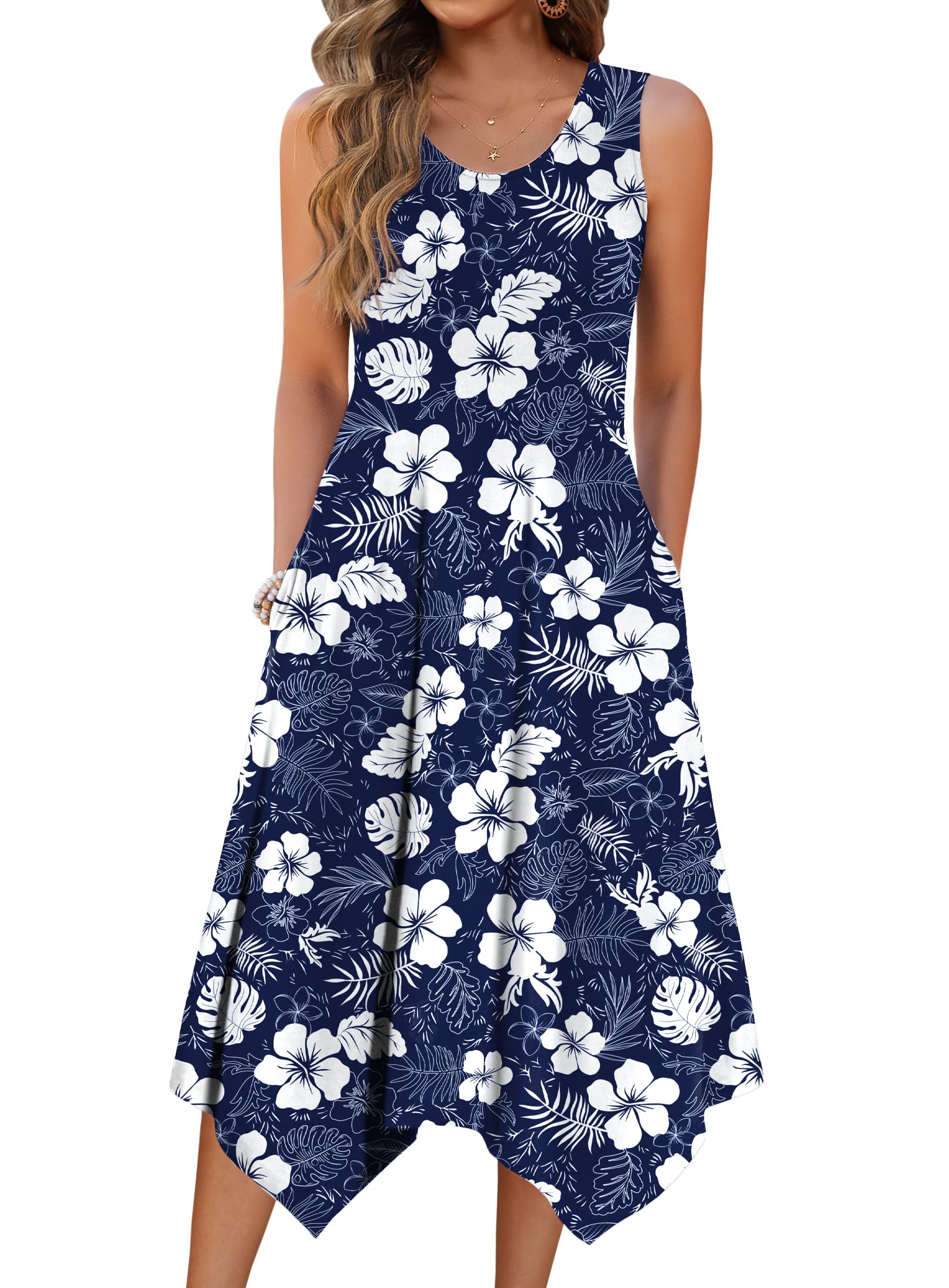 Zeagoo Womens Casual Dress for Summer Tank Dress Loose Flowy Beach Dress with Pockets Hankerchief Flare Midi Sundress 2026