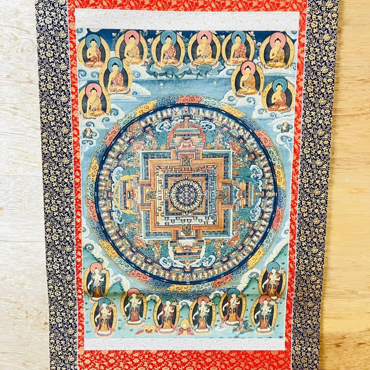 曼荼羅 20号 大作 チベット仏教 肉筆 細密画 タンカ 額装品 仏画 宗教