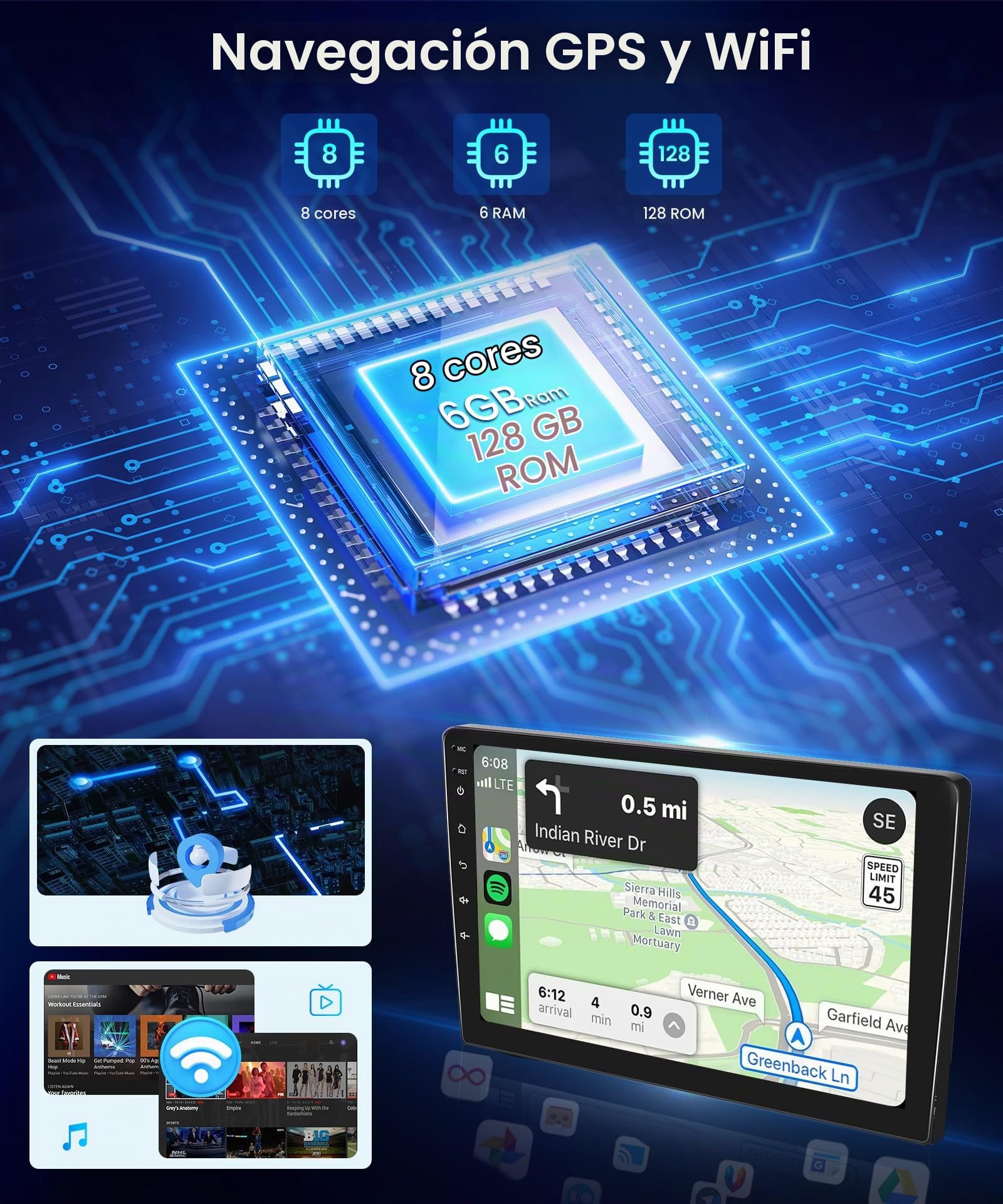 6G+128G 8 Core Wireless Carplay Android 13 Radio de Coche 2 DIN para Mercedes Benz Smart Fortwo 451 2005-2010 9 Pulgadas Radio Coche Android Auto Navi GPS WiFi Bluetooth FM/RDS/DSP EQ Cámara Trasera