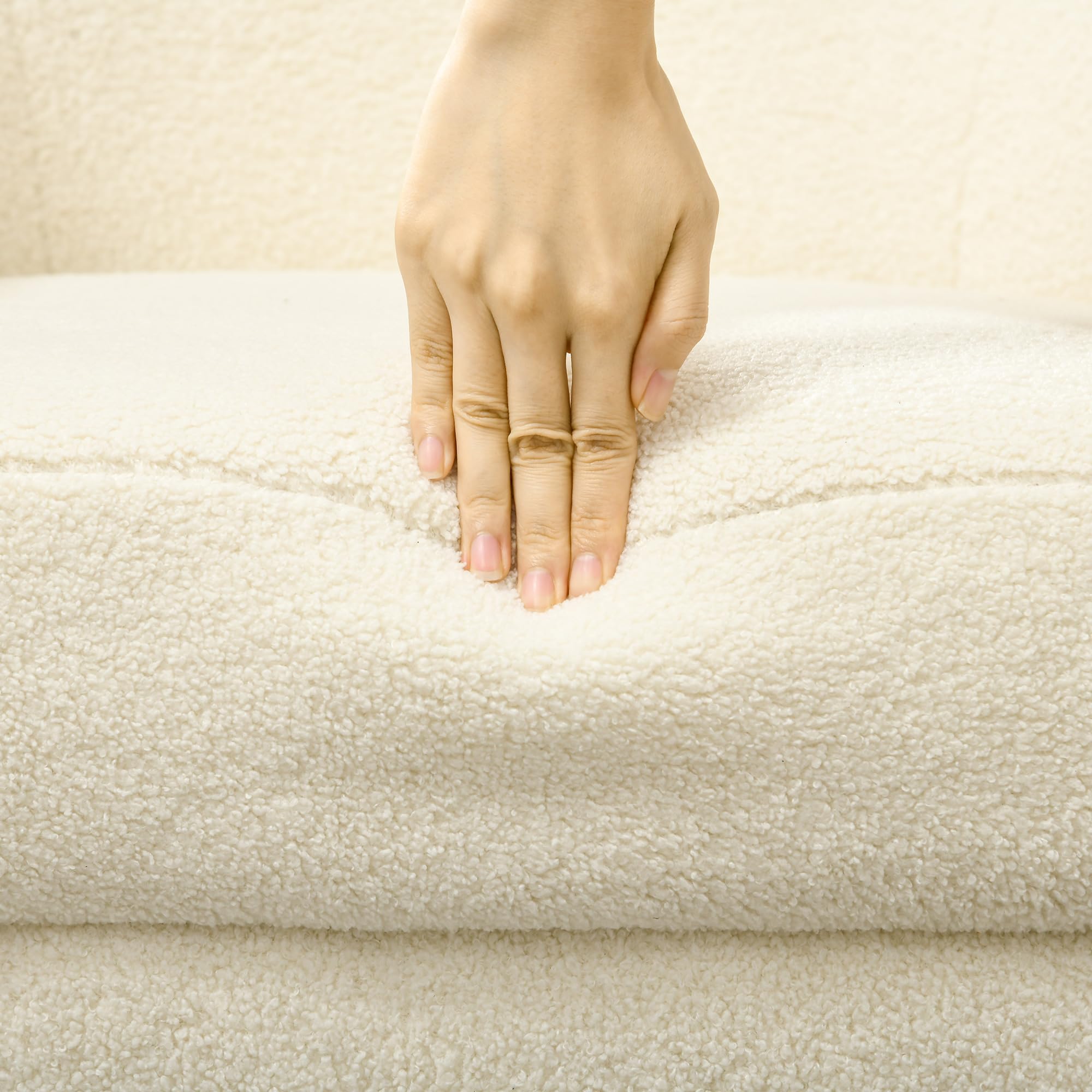 HOMCOM Butaca de Salón Sillón Individual Silla de Ocio Tapizado en Vellón con Reposacabezas y Patas de Metal para Dormitorio Oficina Habitación Carga 125 kg Crema