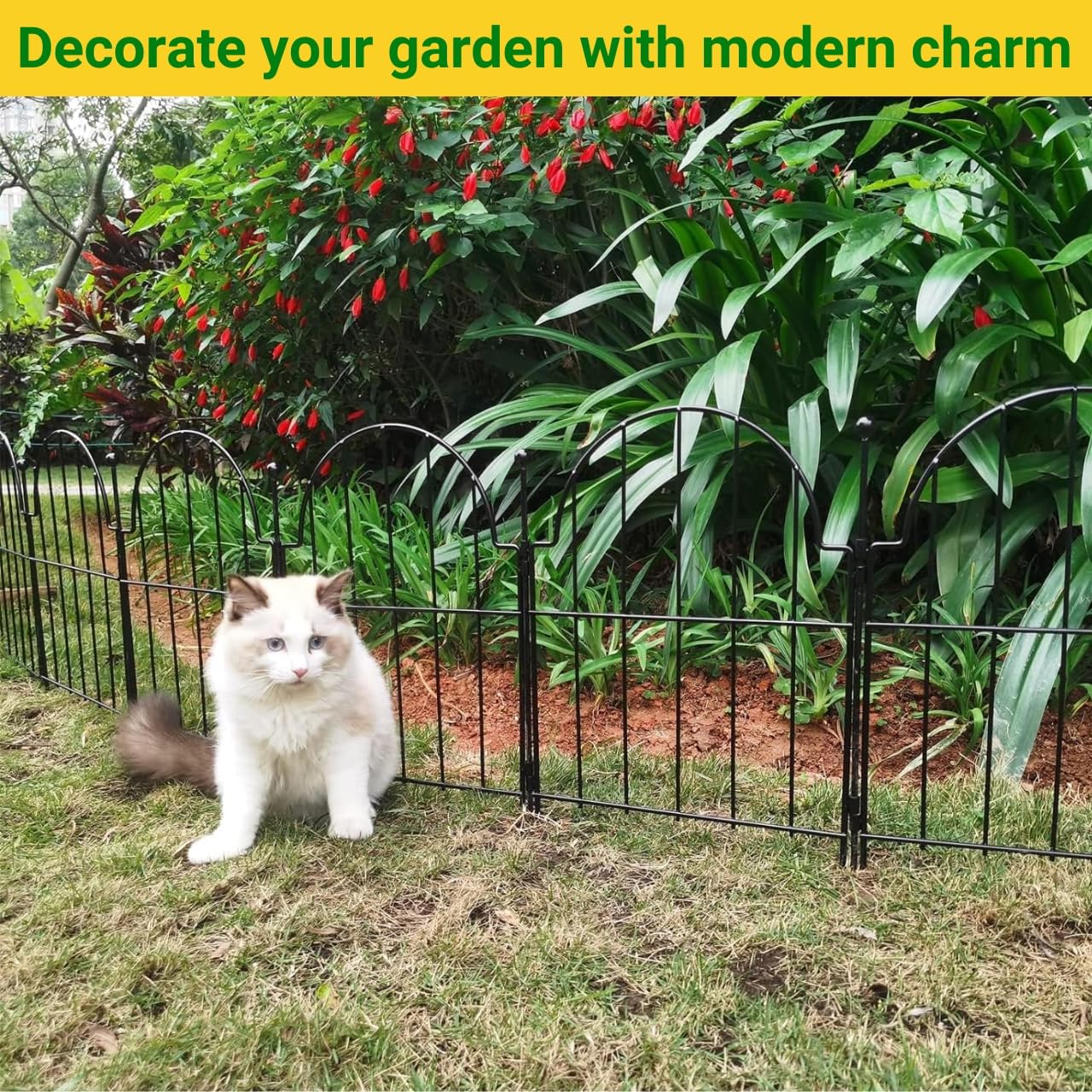 ecofynd 5 Pack Decorative Garden Fence 2ft(H) X 6ft(L), Rustproof Metal Wire Fencing Flower Bed Animal Barrier, Landscape Patio Yard Folding Ornamental Panel Border Edge Section for Dog Outdoor, GF5 - Image 7 thumbnail