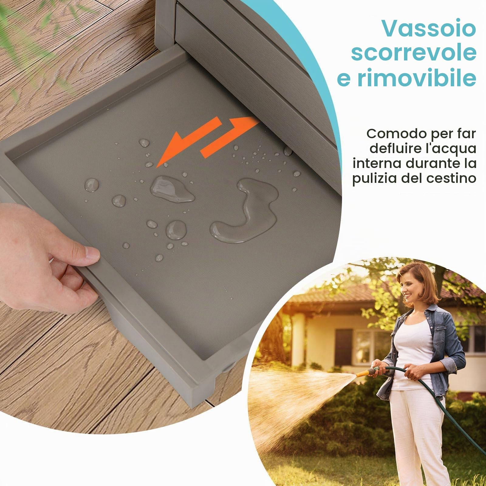 LIFEZEAL 2 Pattumiere Differenziata Esterno 118 L, Bidoni Giardino, Resistente alle Intemperie, in Resina, con Coperchio, Maniglia, Cestino Raccolta Spazzatura, Secchio Rifiuti, 40x40x86 cm, Marrone