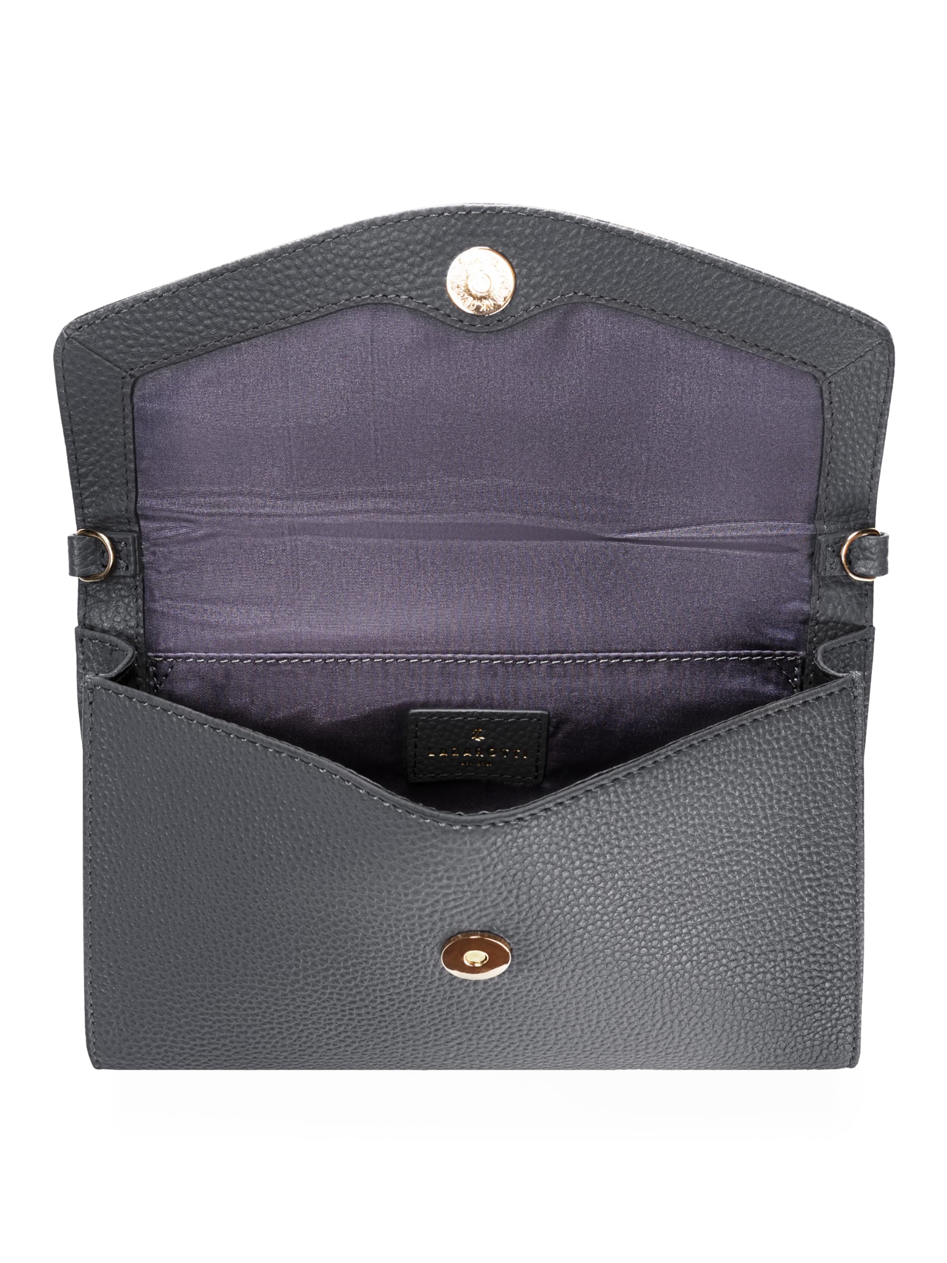 Lazarotti Bologna Leder Clutch | 23 cm mittelgroße Damen Umhängetasche | Hand-Tasche mit abnehmbarem & verstellbarem Schulterriemen