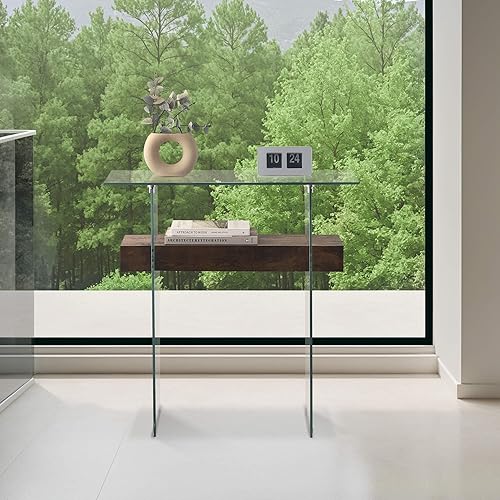 Miniatura 19 de ivinta Mesa consola de cristal con almacenamiento, mesa de sofá moderna de 39.4 pulgadas para sala de estar, vestíbulo, pasillo, dormitorio 5101
