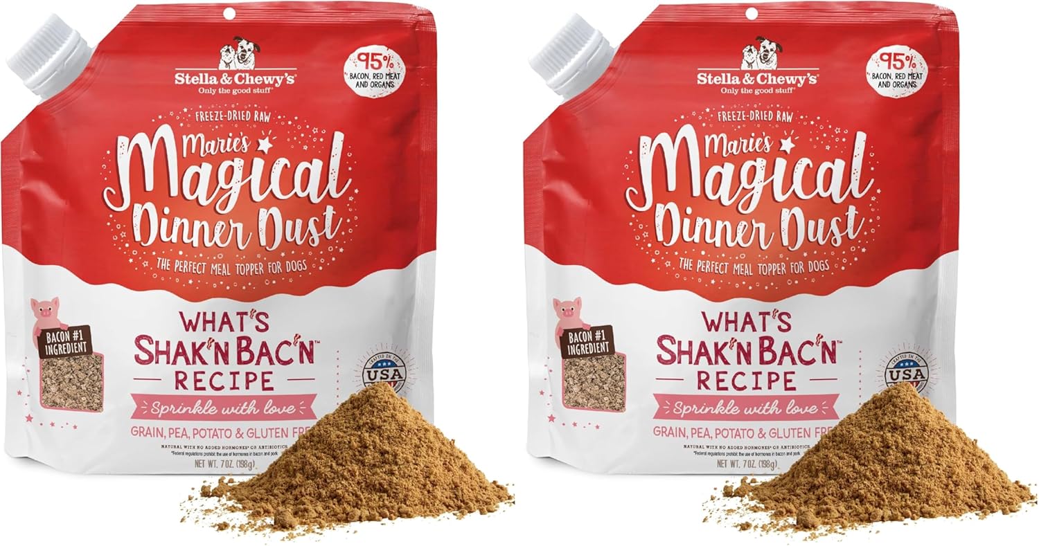 Stella & Chewy's Freeze-Dried Raw Marie's Magical Dinner Dust - Premium Bacon Dog Food Topper with Organic Fruits & Vegetables - Perfect for Picky Eaters - 7oz,(Pack of 2)