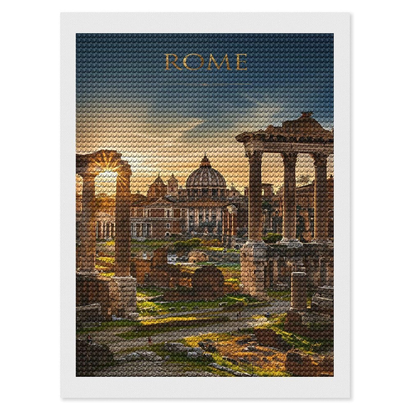 Junmoney Rome Sunset Ruins Diamond Painting Kit 12"x16", Easy Handmade Project, Cosy Home Accent, for Craft Lovers, Holiday Gift Idea