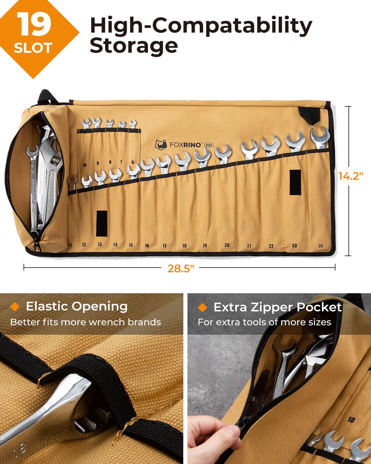 Foxrino Custodia arrotolabile per chiavi inglesi, in tela resistente, con 19 tasche