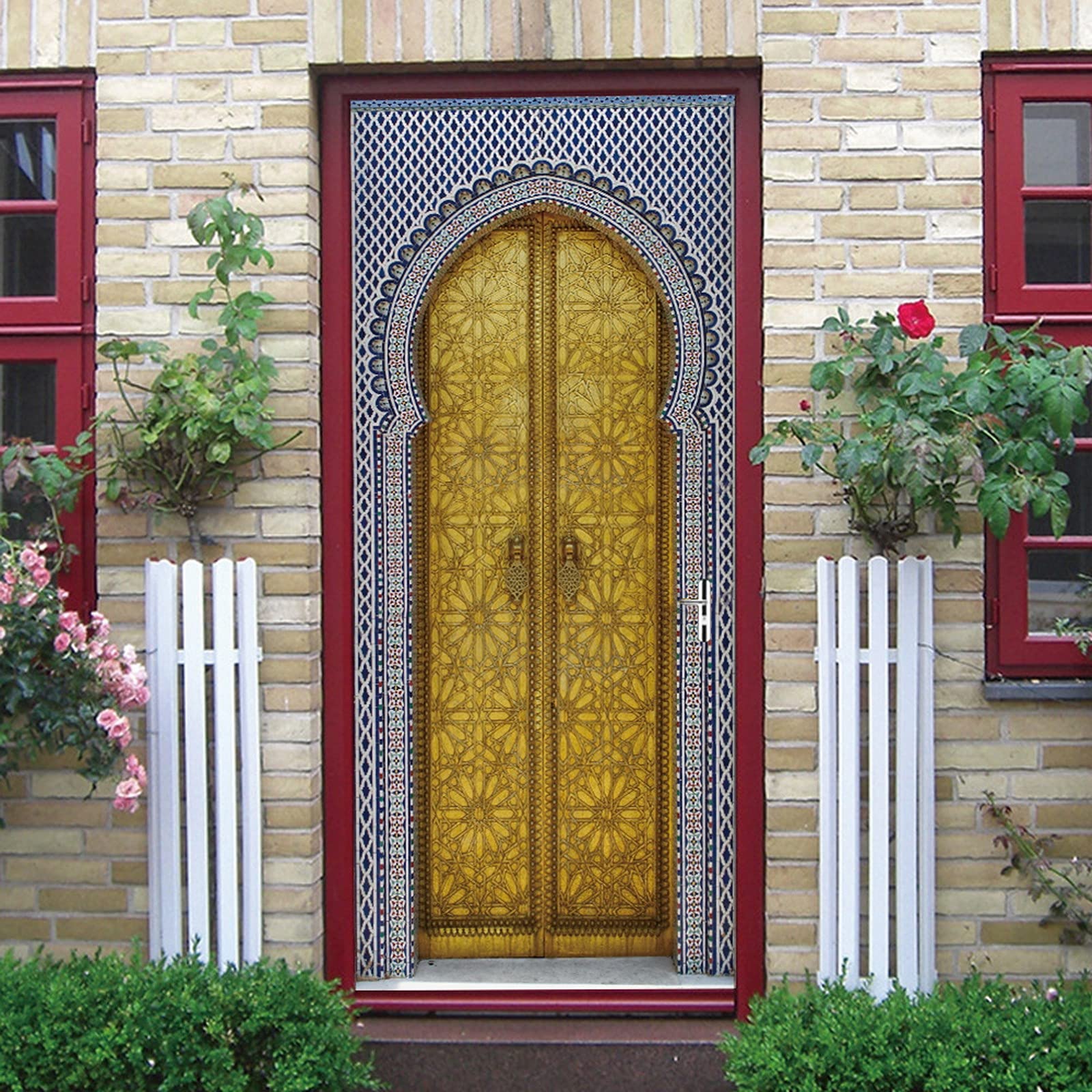 A.Monamour Adesivo Porta Autoadesiva Porta D'Oro Del Palazzo Reale Con Piastrelle A Mosaico A Fez In Marocco Vinile PVC Adesivi per Porte Interne 3D Pellicola Adesiva Poster Sticker Murale Parete