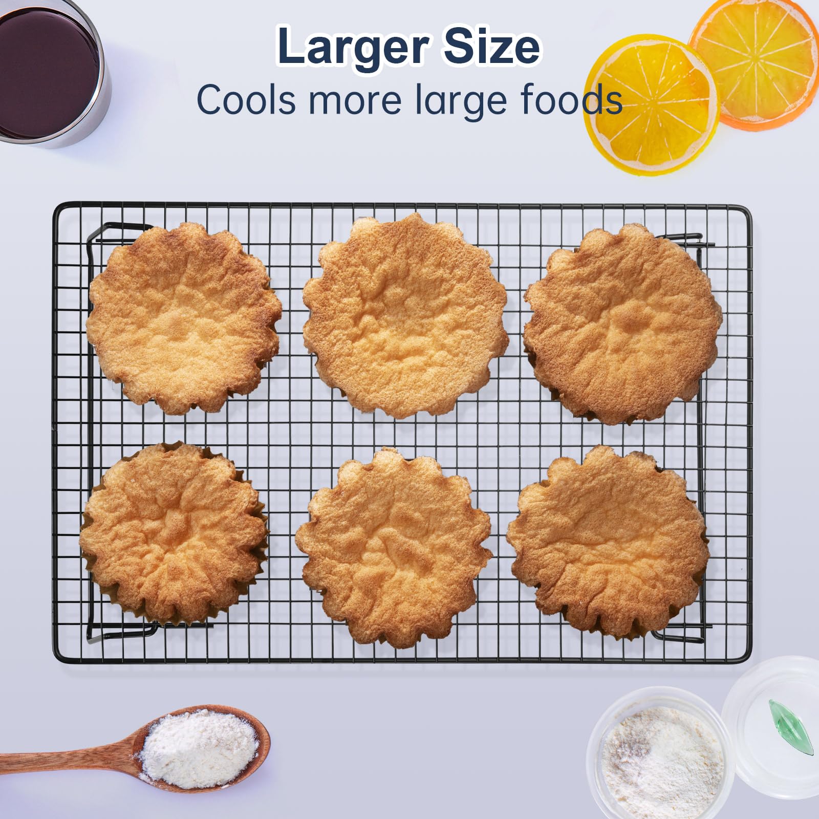 Griglia di raffreddamento a 3 ripiani, grande, 42,5 x 27,7 cm, impilabile, griglia di raffreddamento per torte, griglia pieghevole per forno, accessori da cucina resistenti per pane, biscotti