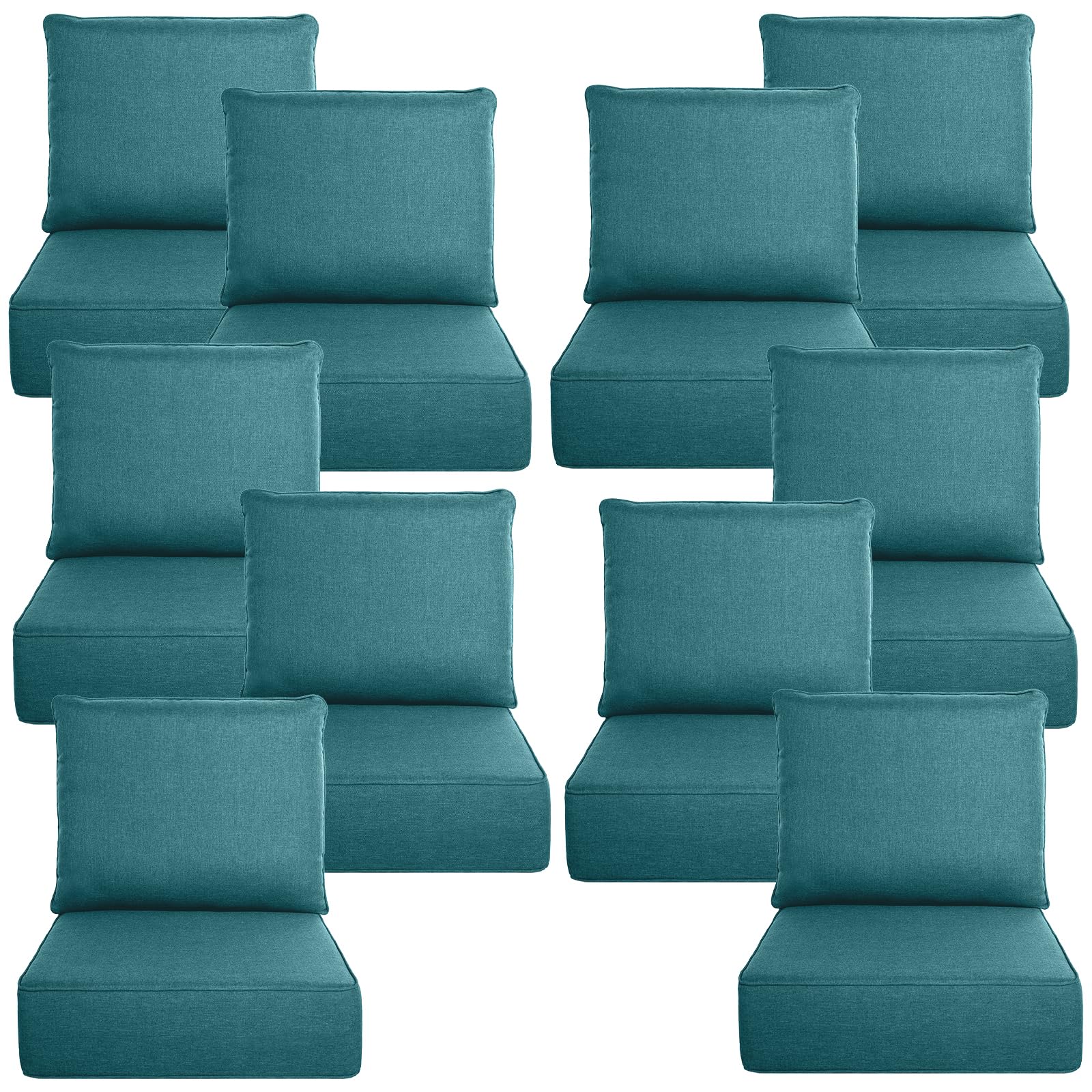 Luxury 6" Thick Outdoor Cushion Set 10 - 22x24 Patio Furniture Cushions with 28D High-Density Foam, Water-Resistant &amp; Fade-Resistant Fabric, Removable Covers for Patio Furniture Sofa - Peacock Blue