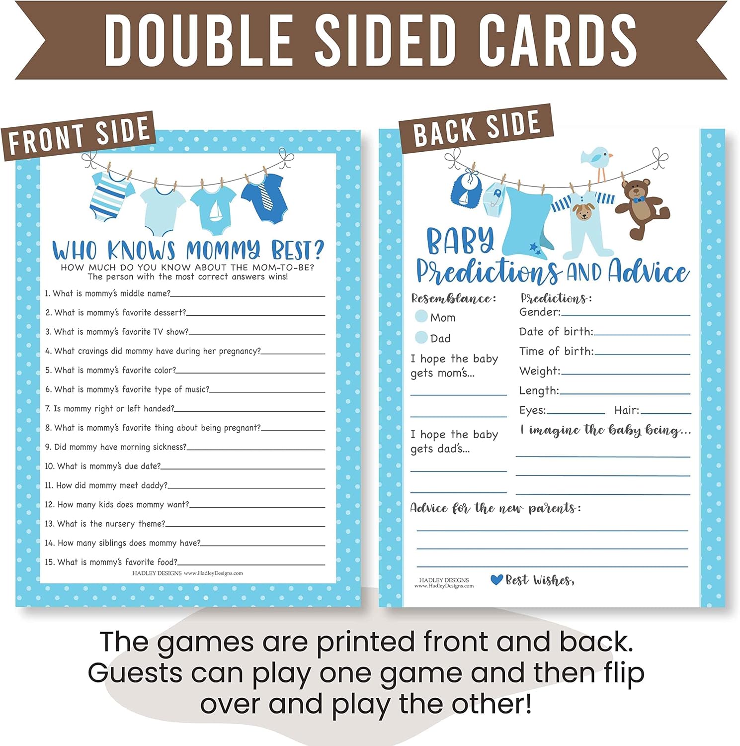 50 Blue Who Knows Mommy Best, Baby Prediction and Advice Cards etc, 25 Love or Labor, Boobs Or Baby Butts Gender Reveal - 6 Double Sided Cards Baby Shower Games Funny, Baby Shower Party Supplies