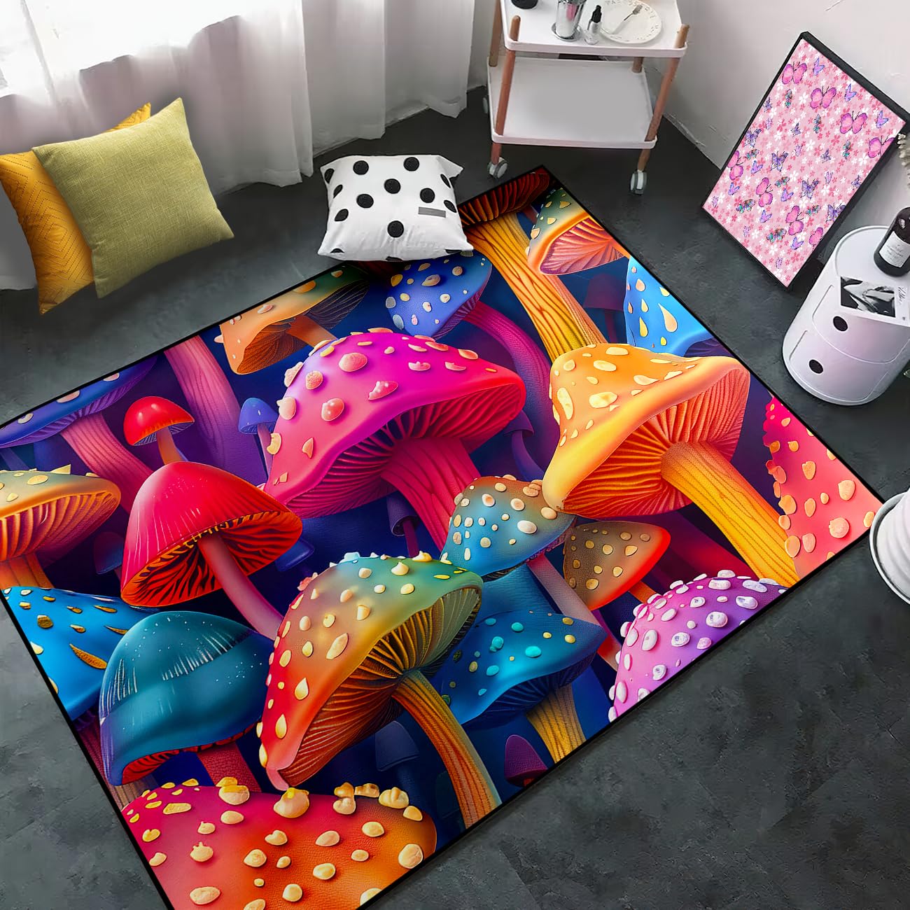 Mushroom Rug - Colorful Mushroom Rugs for Bedroom Living Room Floor Mat Welcome Mat Home Decor Entryway Carpet, 4.5x6 Feet
