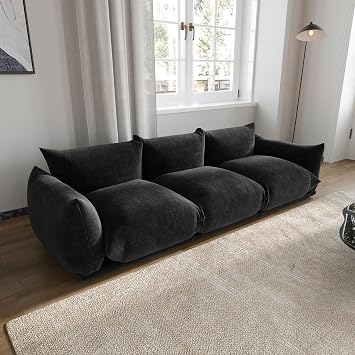JACH Mid-Century Modern Sectional Couch, Chenille Modular Sofa for Living Room, Deep 3-Seats Minimalist Couches with Thick Cushion, 103" Comfy Sofas Furniture, Black