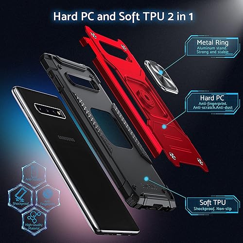 Miniatura 5 de Anqrp Funda protectora para Galaxy S10 Plus, de grado militar, con soporte de anillo de metal mejorado soporte magnético compatible con Samsung