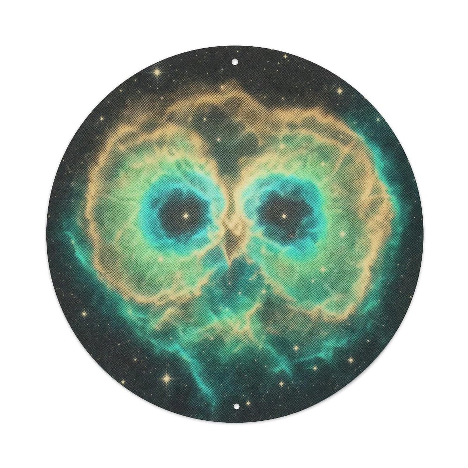Okngb Style Stellar Owl Nebula Telescope Study Scientific Night Sky Metal Tin Sign Plaque Wall Decor For Cafe, Man Cave, Club Bar, Office, Home Garden Round Metal Poster 8X8inch