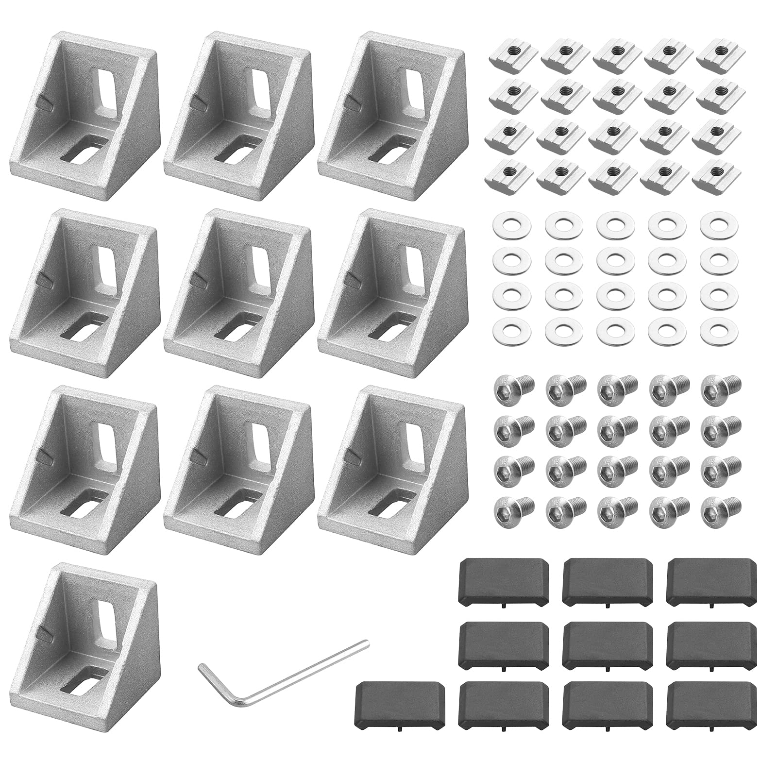 EYPINS 10 szt. wsporników kątowych, 90 stopni, złącze narożne, śruba z nakrętką T, 3030, aluminiowy profil do wytłaczania, wsporniki kątowe L do projektów DIY (z pokrywą)