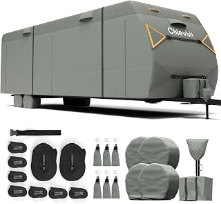 Travel Trailer Cover 20'-22', Windproof Anti-Tear RV Cover with Zipper Door, Camper Cover with Tongue Jack Cover