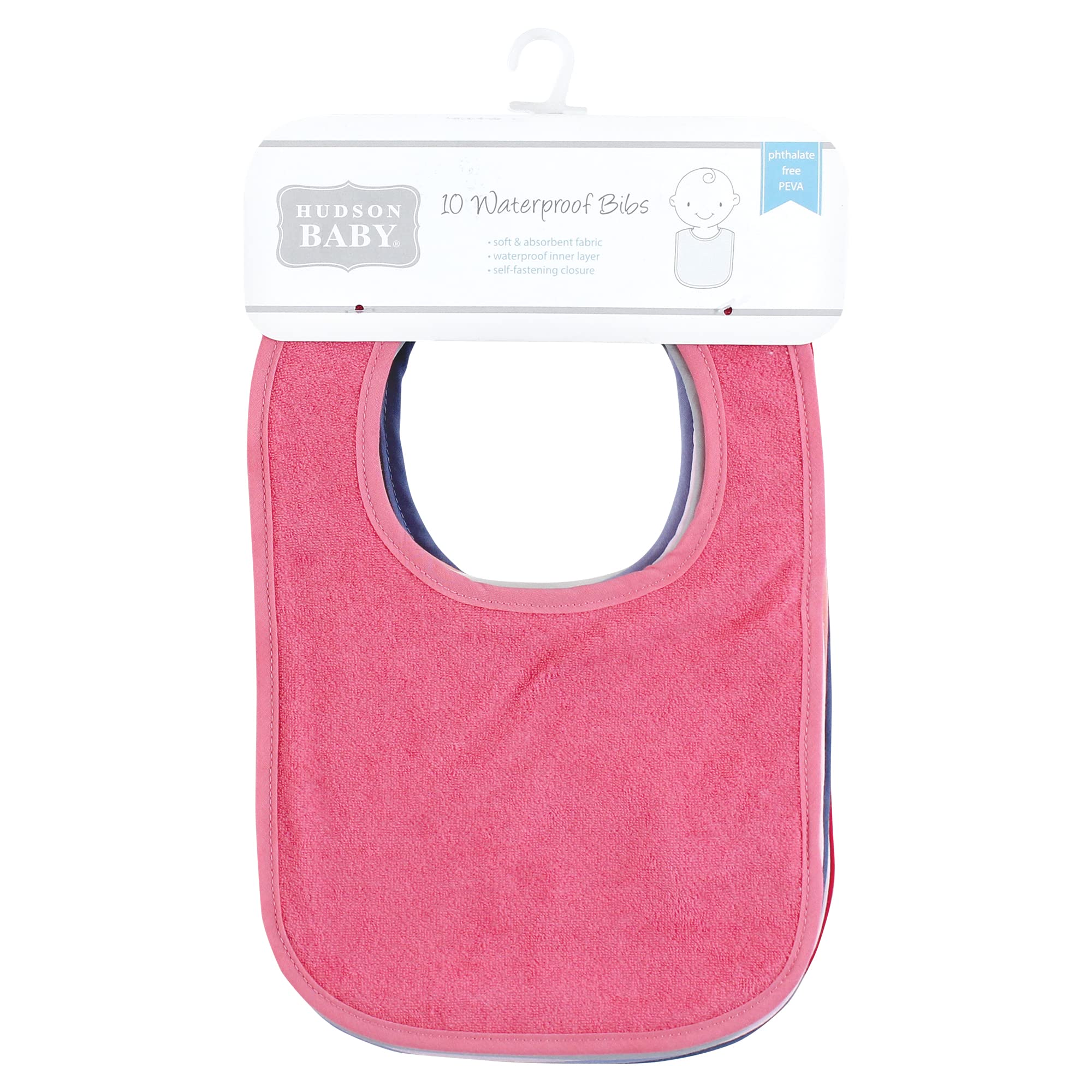 Hudson Baby Unisex Baby Drooler Bib with Waterproof Lining, Pink Blue, One Size