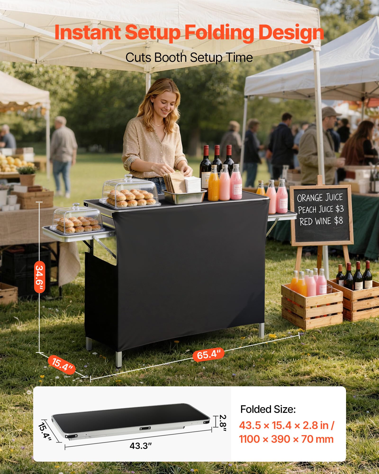 VEVOR Messetheke Klappbar, 1100x390x880 mm, Empfangstheke mit Tragetasche, Ablagefach, Rezeptionstheke, Messestand, Bartisch, Faltbare Mobile Barstation für Veranstaltungen, Partys & Messen