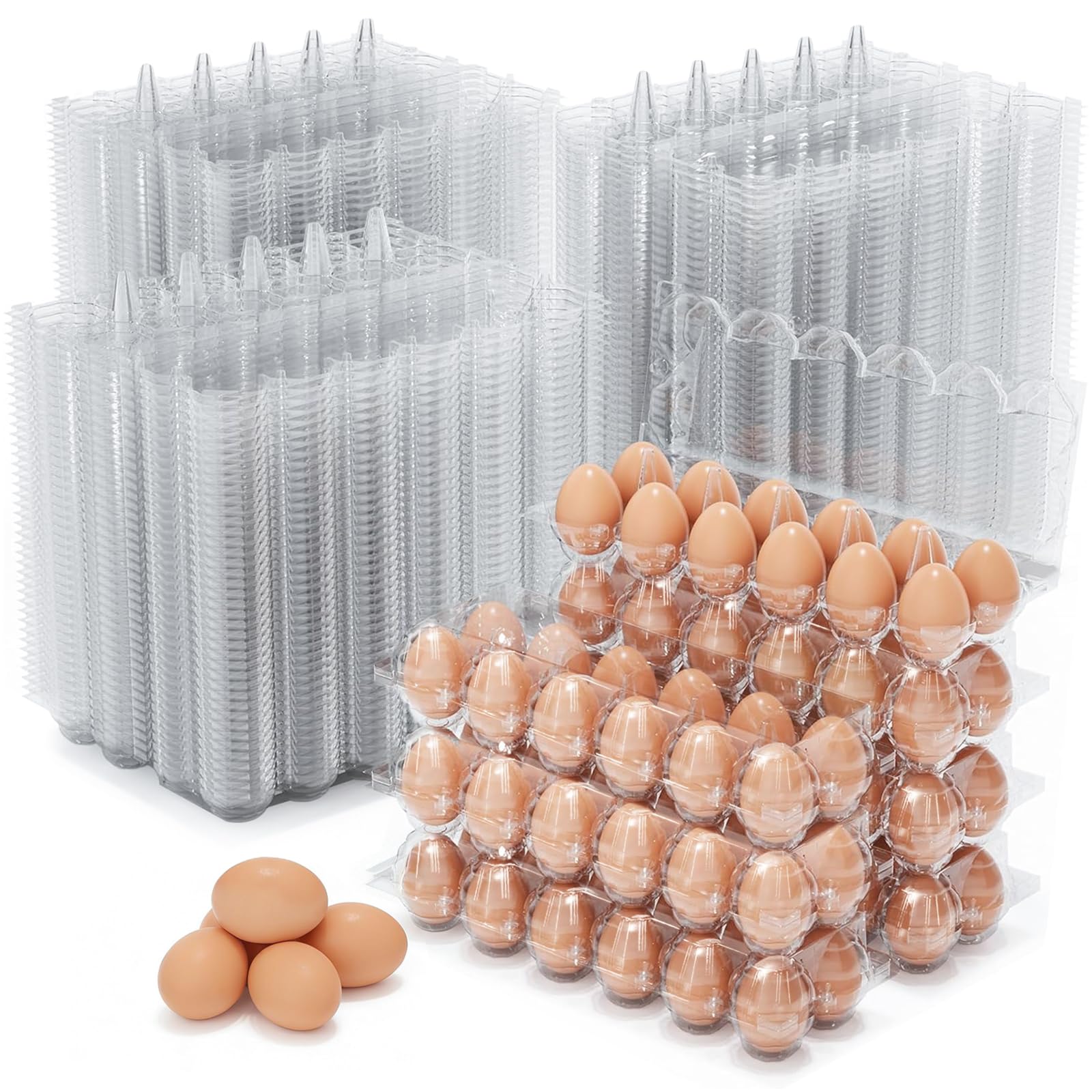 JarThenaAMCS 200Pcs Plastic Egg Carton Bulk Empty Clear Egg Tray Holder Container for Farm Business Market Home Kitchen Refrigerator Storage (2 x 6 Grids)