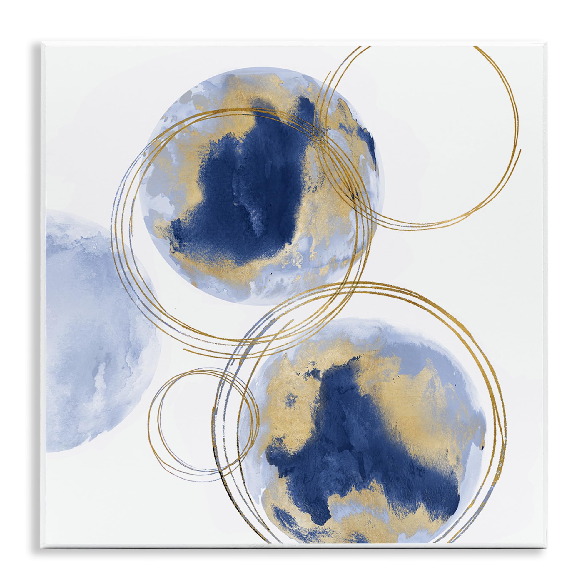 Stupell Industries Golden Rings and Blue Circle Abstraction Modern Shapes, Designed by Natalie Harris Wall Plaque, 12x12