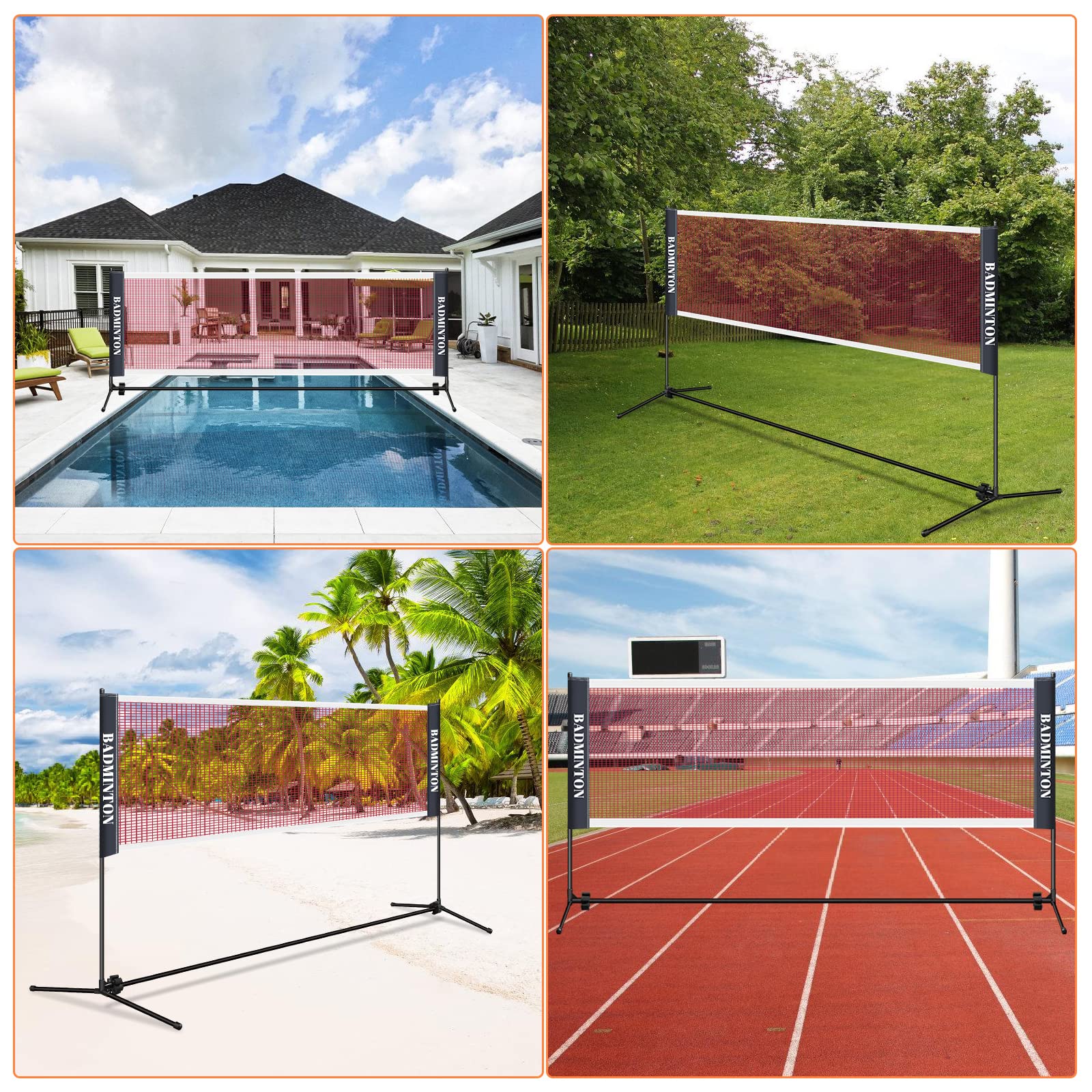 Filet de badminton d'extérieur, filet de volley-ball, réglable en hauteur, pliable, filet de volley-ball avec sac de transport, filet de badminton pour jardin, terrain de sport et autres lieux