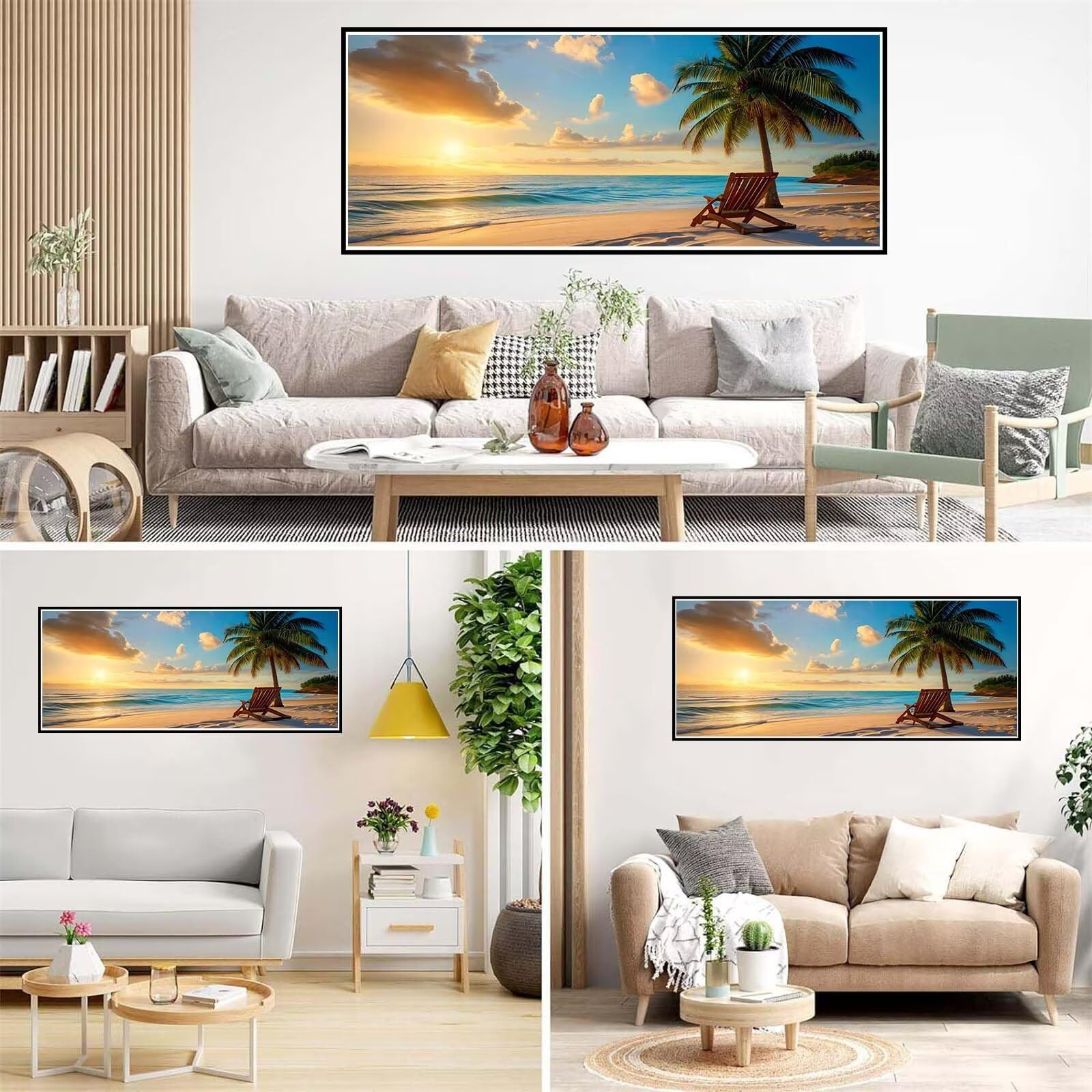 Diamond Painting Plage Cocotier, Grand Broderie Diamant kit Complet 225x90cm DIY 5D Strass Point de Croix Cristal Painting Artisanat, Loisirs Créatifs Adultes Art Set pour Décor Murale Maison U-321