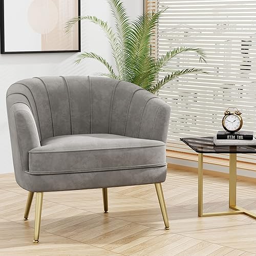 Miniatura 10 de Andeworld Silla decorativa de terciopelo silla lateral moderna tapizada cómoda silla de club con patas de metal dorado para dormitorio sala de estar