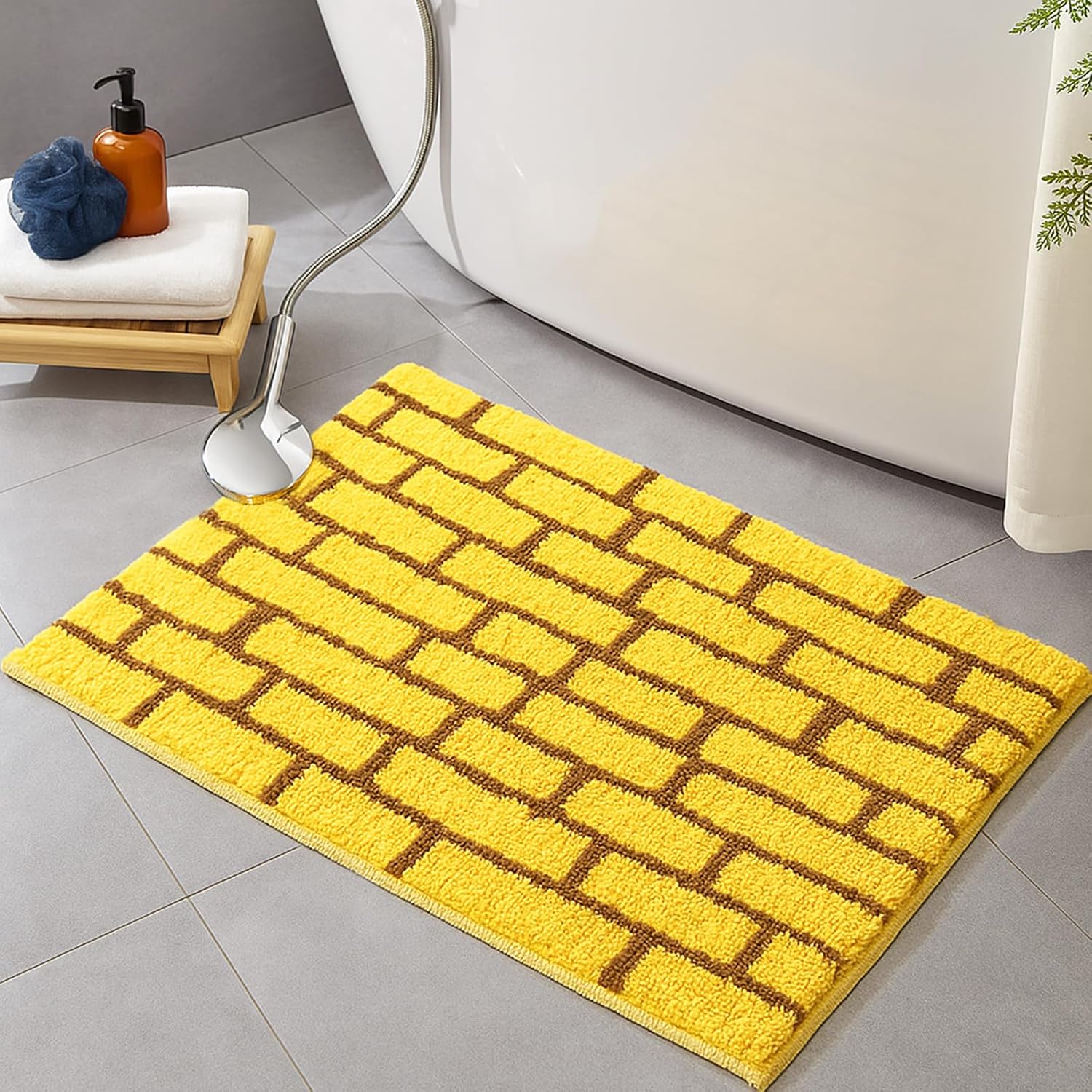 Tinideya 16 x 24 Yellow Brick Bathroom Mat Brick Stone Wall Non Slip Road Rug Cute Aesthetic Carpet Microfiber Absorbent Bath Rug Halloween Wizard Party Decorations for Bathroom Bathtub Shower Bedroom