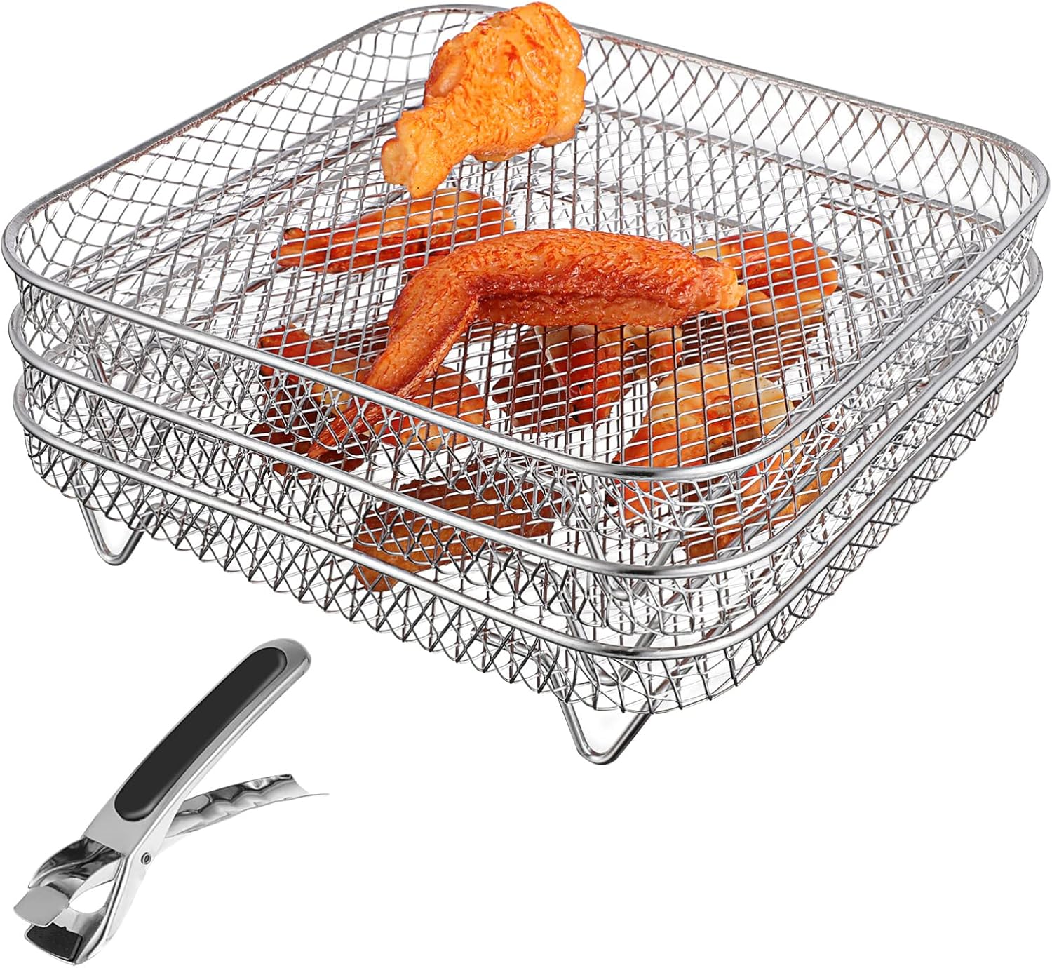 Luxshiny Air Fryer Oven 3PCS Stainless Steel Air Fryer Rack with Clip, Square Stackable Baking
