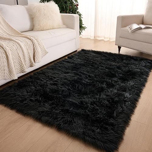 Miniatura 113 de Alfombra de piel sintética esponjosa de piel de oveja blanca, 4 x 6 pies, ultra suave, para dormitorio, mesita de noche, sala de estar, guardería