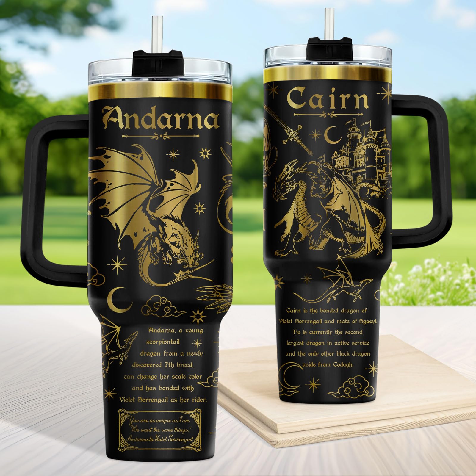 34HD Fantasie-Drachenbecher, 1213 ml, Edelstahlbecher mit Deckel und Strohhalm, flügelinspiriertes Geschenk für Fans und Fantasy-Leser