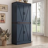 Hlivelood 71" Farmhouse Tall Pantry Cabinet with 4 Barn Doors, Adjustable Shelves, Blue Kitchen Storage