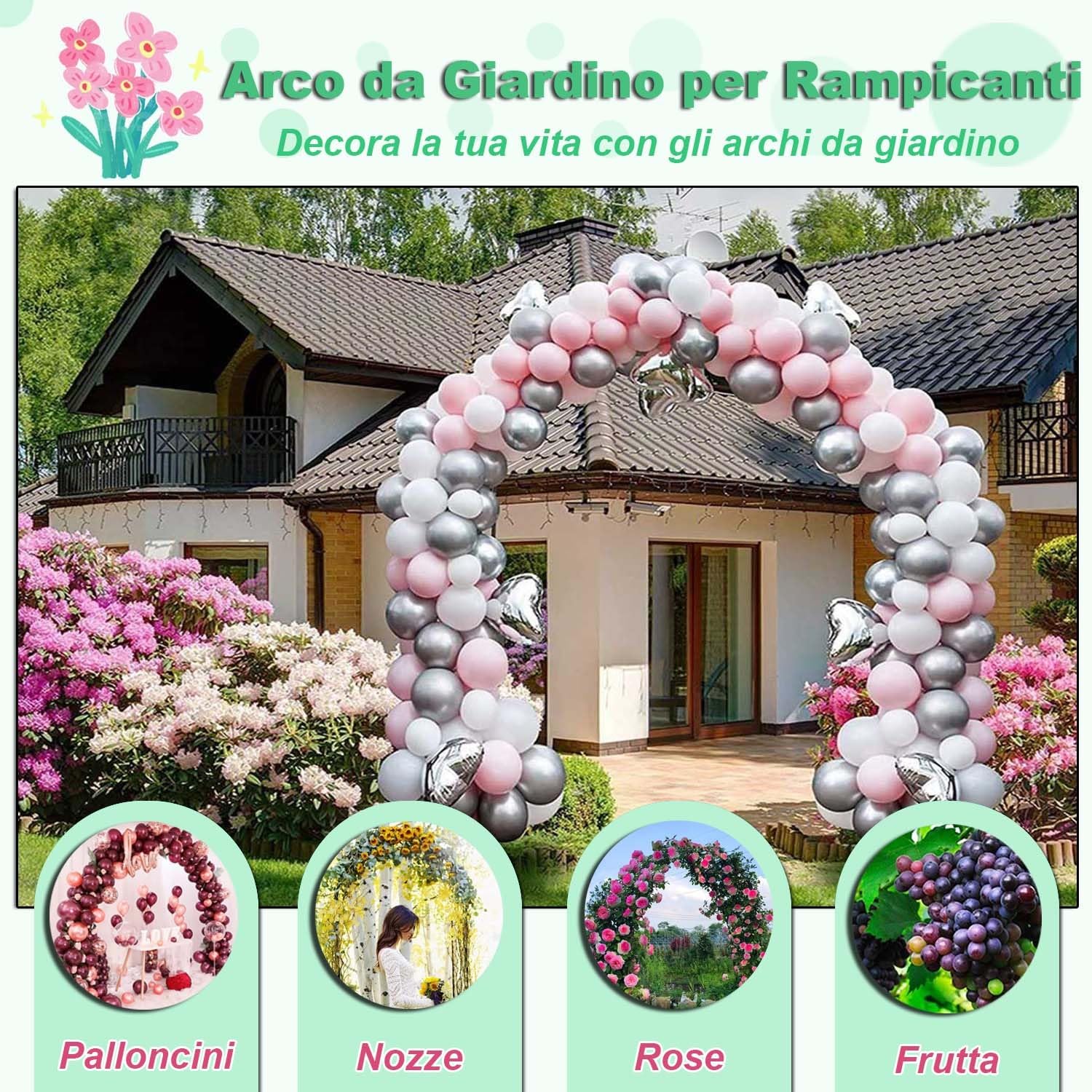 Arco da Giardino in Metallo Robusto Arco per Rampicanti, 80 120 140 180 200 240 280 300 350cm, per Patii Finestre Giardini Portici(Nero,W300 X 220cm)