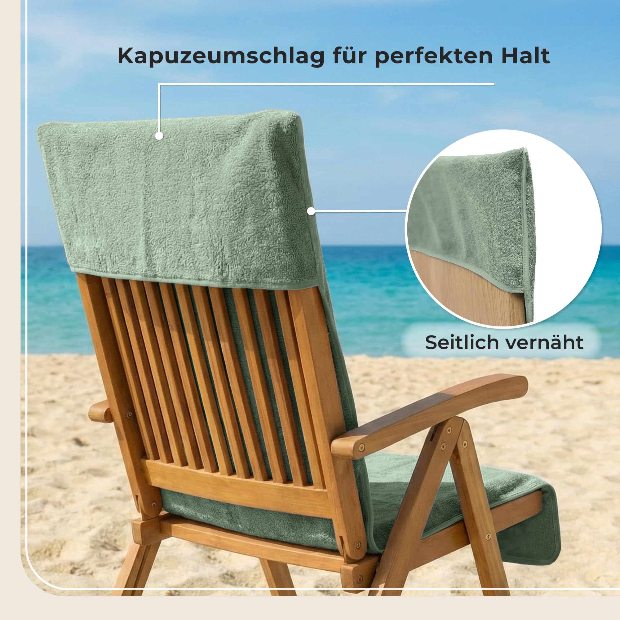 LAYNENBURG Premium Frottee Schonbezug für Gartenstuhl - 100% Baumwolle - Oeko-TEX 100 - Handtuch-Bezug Hochlehner - Stuhl-Bezug mit Umschlag für Camping-, Liege-Stuhl (65x130 cm grün)