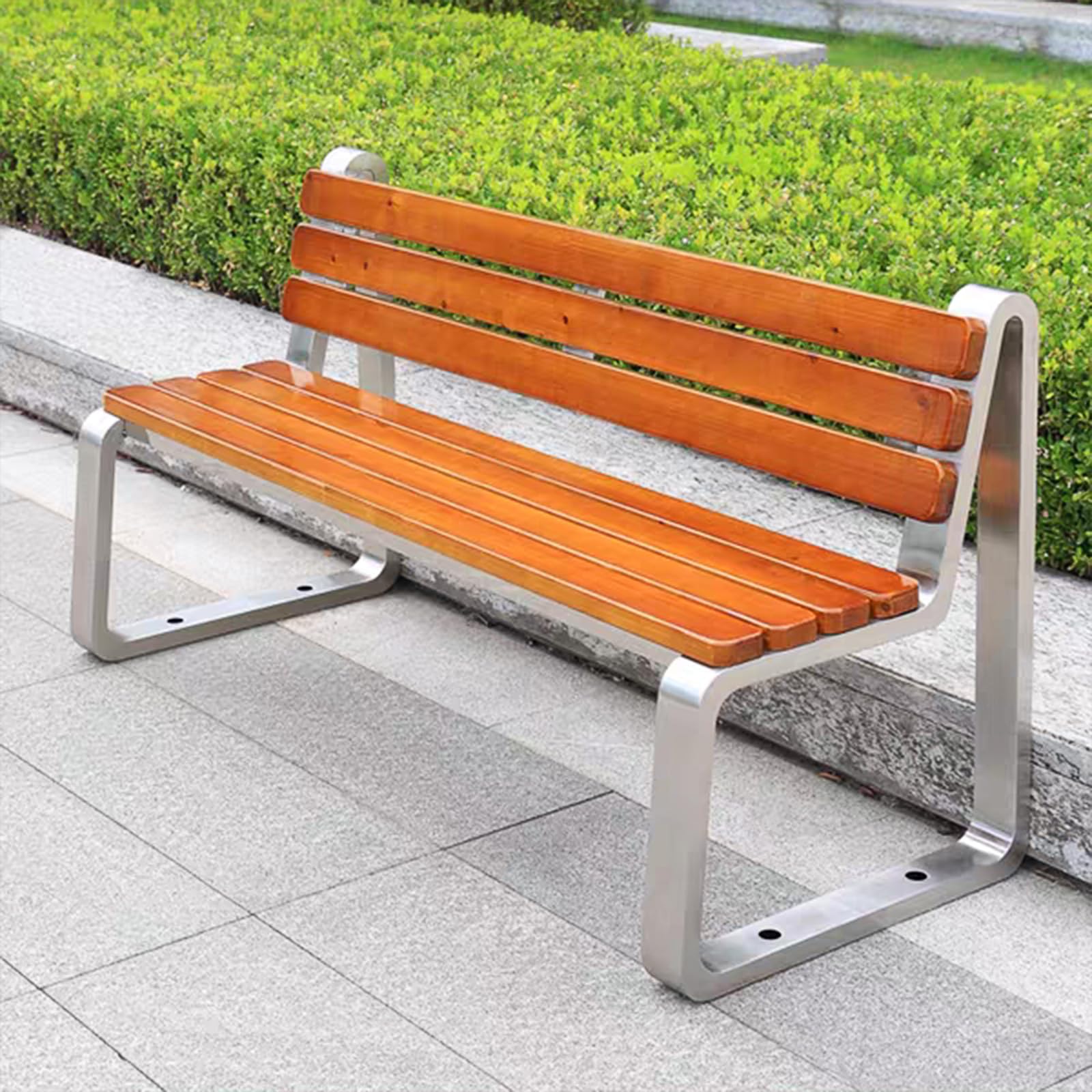 Banco de metal para jardín al aire libre, moderno acero inoxidable, asiento de listones para patio, porche, piscina, balcón, capacidad para 2 personas, diseño duradero y elegante
