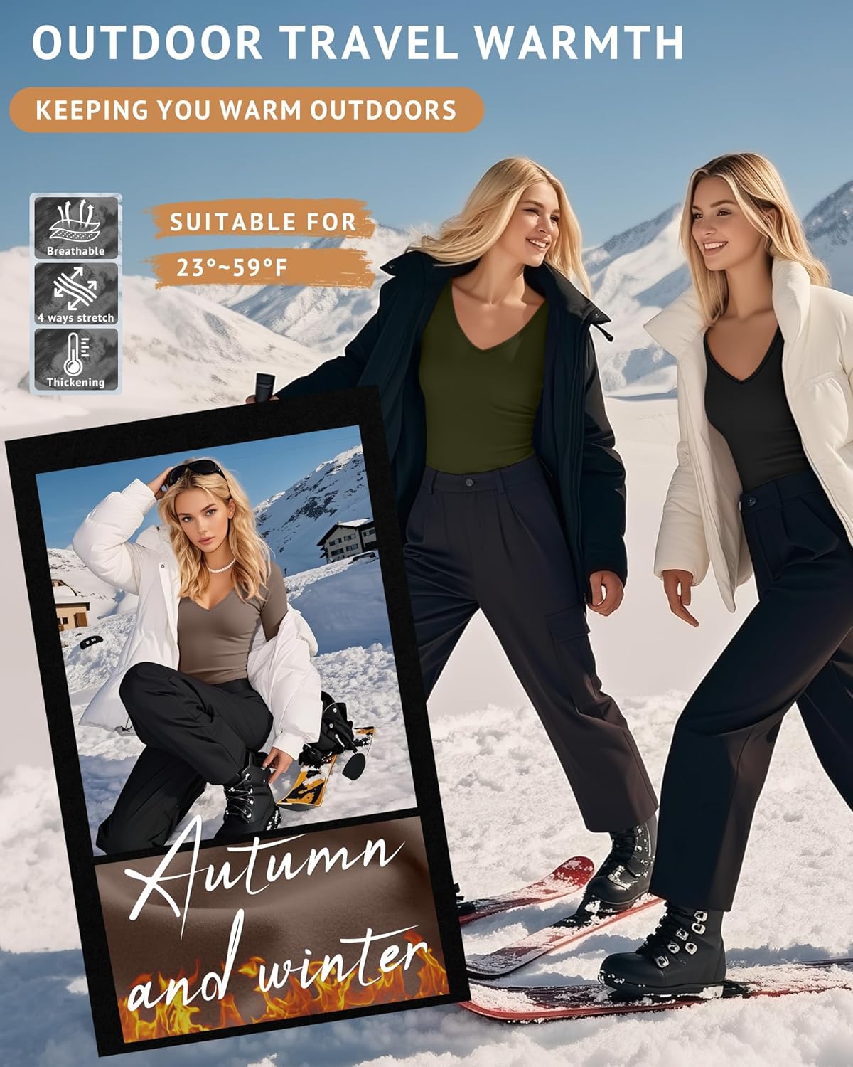 4 Pack Women's Long Sleeve Thermal Shirts Fleece Lined V Neck Slim Fit Underwear Base Layer Basic Winter Warm Tops - Image 2