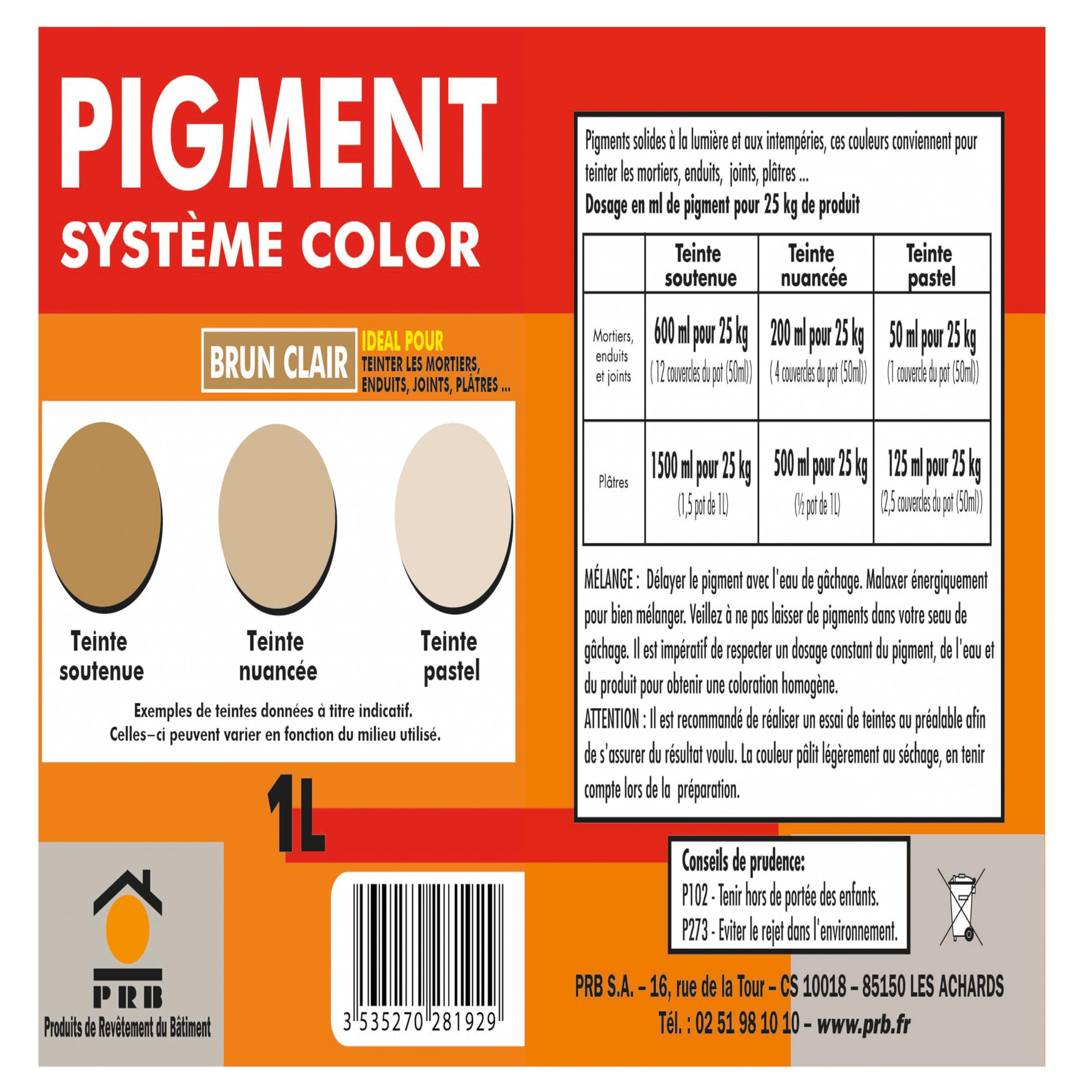 Pigment Concentré 1L Brun Clair - Coloration Intense et Durable pour Mortier, Enduits, Plâtre, Joints - Usage Intérieur/Extérieur