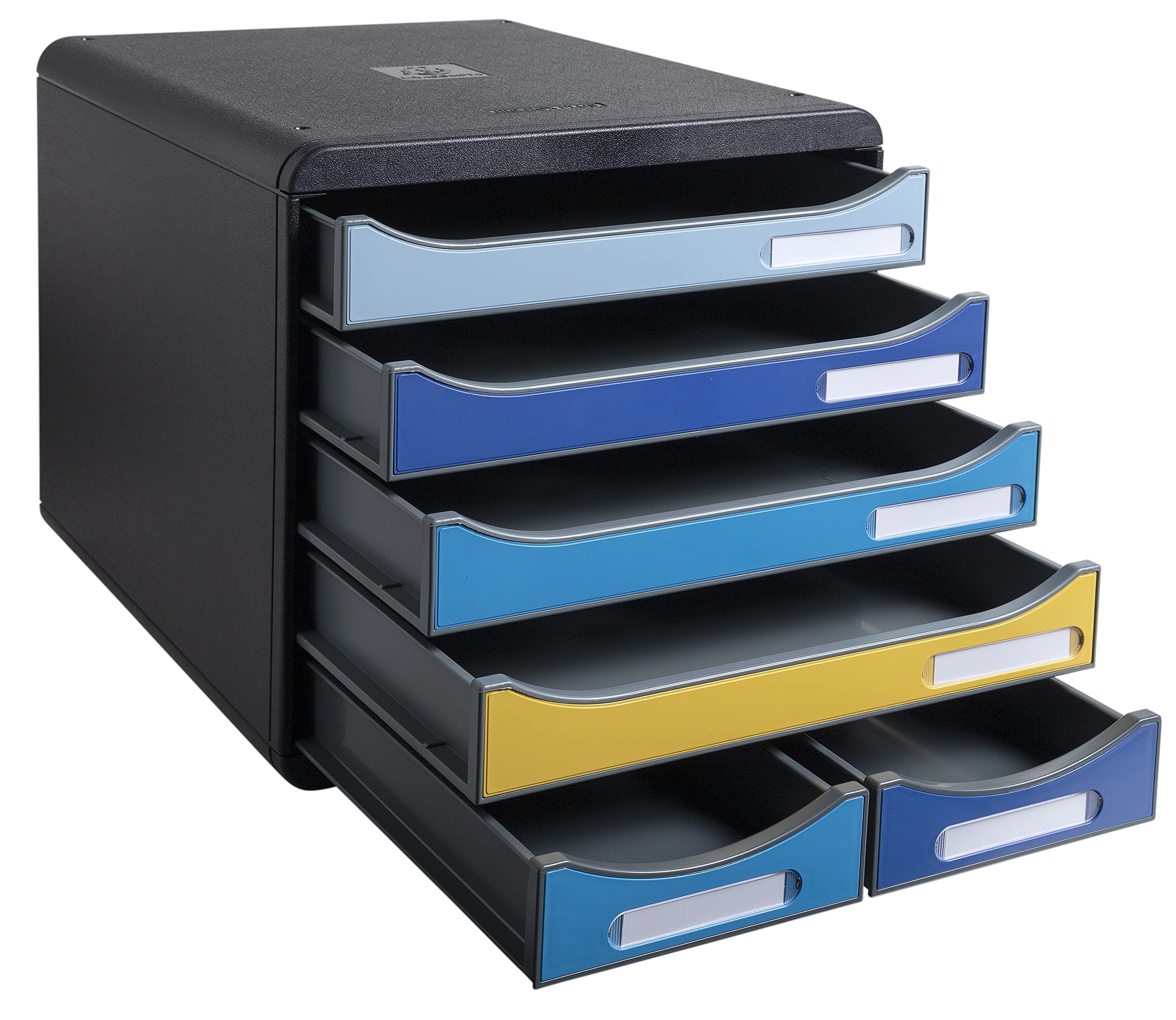 Exacompta - Rif. 3124202D - BIG-BOX MAXI - 1 Cassetto 4 cassetti per documento A4+ e 2 cassetti piccoli per utensili - Dimensioni esterne: P 34,7 x 27,8 x H 27,1 cm - BeeBlue