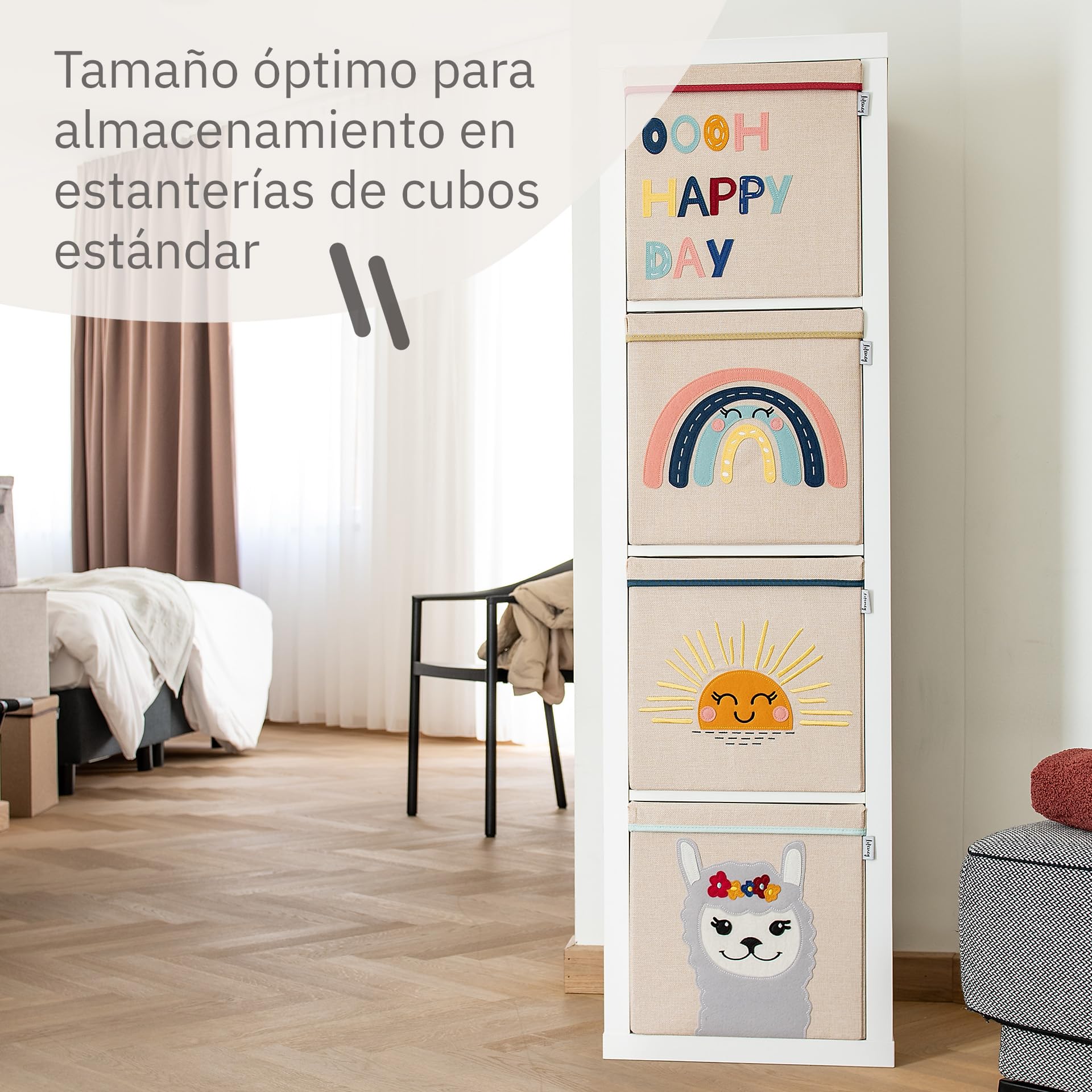 Caja de almacenaje tapa y arco iris I caja de juguete con motivo adecuada para estantes cúbicos I caja organizadora para la habitación de los niños I cesta de almacenaje para niños
