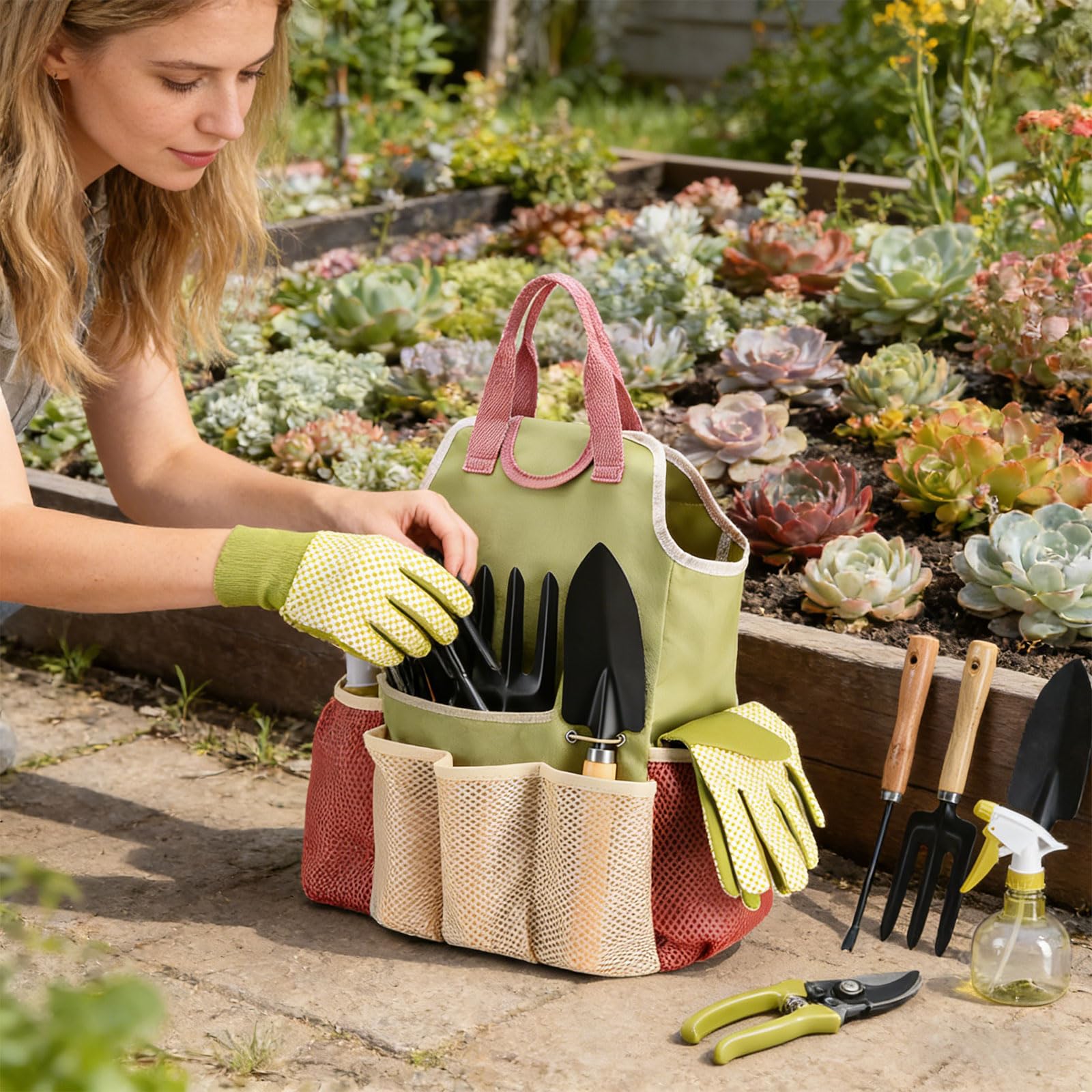 Equipo de plantación para Exteriores de 9 Piezas con Materiales sostenibles y cómoda opción de Almacenamiento Accesorios de jardinería compactos