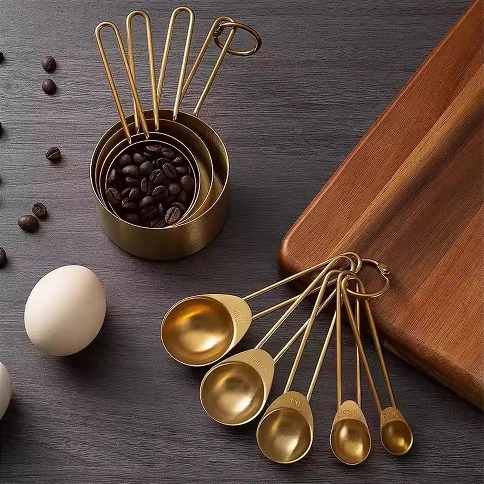 Juego de tazas y cucharas medidoras doradas acero inoxidable for cocina repostería, utensilios medición for cocinar con precisión para Medir Líquidos y Sólidos