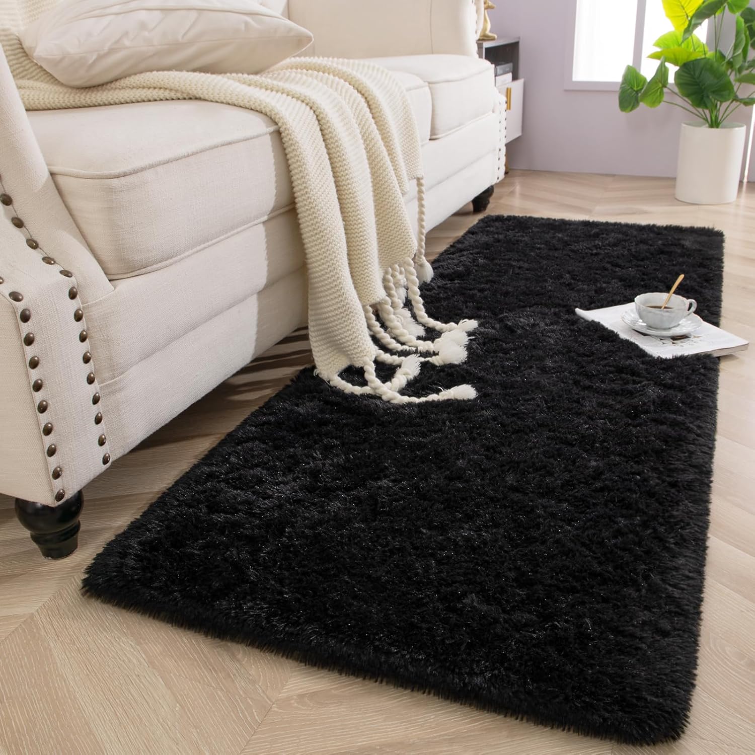 Amazon.com: Kimicole Black Area Rug for Bedroom Living Room Carpet Home Decor, Upgraded 2x6 Cute ...
