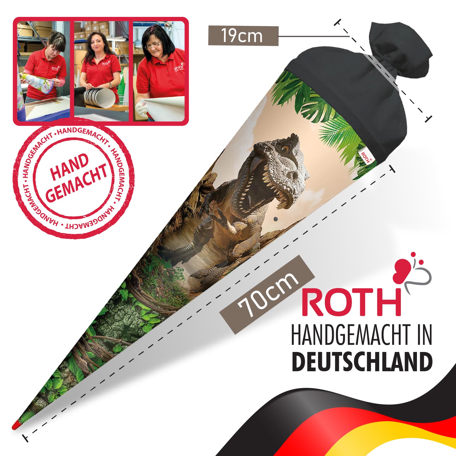 OYOY 70cm Schultüte gefüllt mit 1,010g Süßigkeiten Mix I ROTH Dino Zuckertüte I Einschulung Junge I fertig gefüllt I groß I mit riesen Lutscher und Dino Jellies für Jungs
