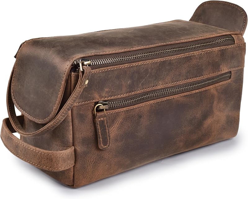 Necessaire de viagem Leather & latch em couro, marrom Walnut Brown, com zíper YKK