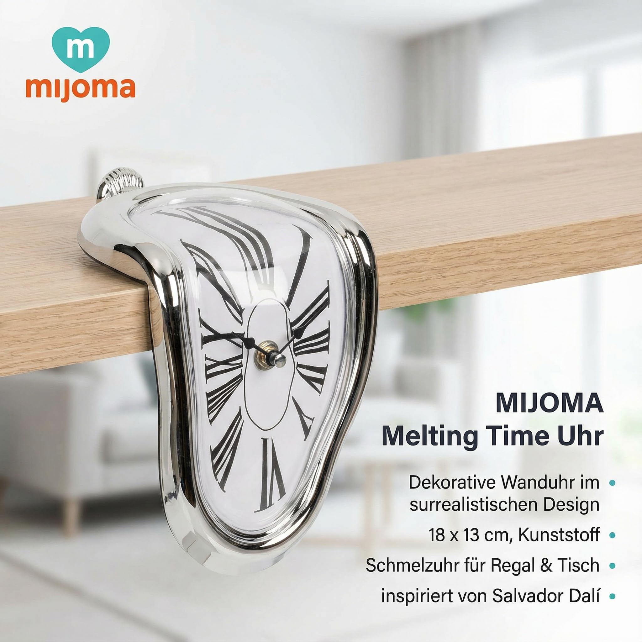 MIJOMA Melting Time zegar ścienny dekoracyjny 18 x 13 cm tworzywo sztuczne inspirowany Salvadorem Dalí