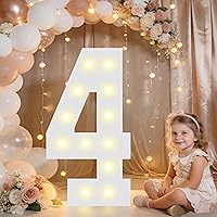 Vista 10 de Pooqla Letras y Números Decorativos con Luces LED, Letras y Números de Neón de Plástico Blanco para Decoración de Fiestas, Bodas, Funciona