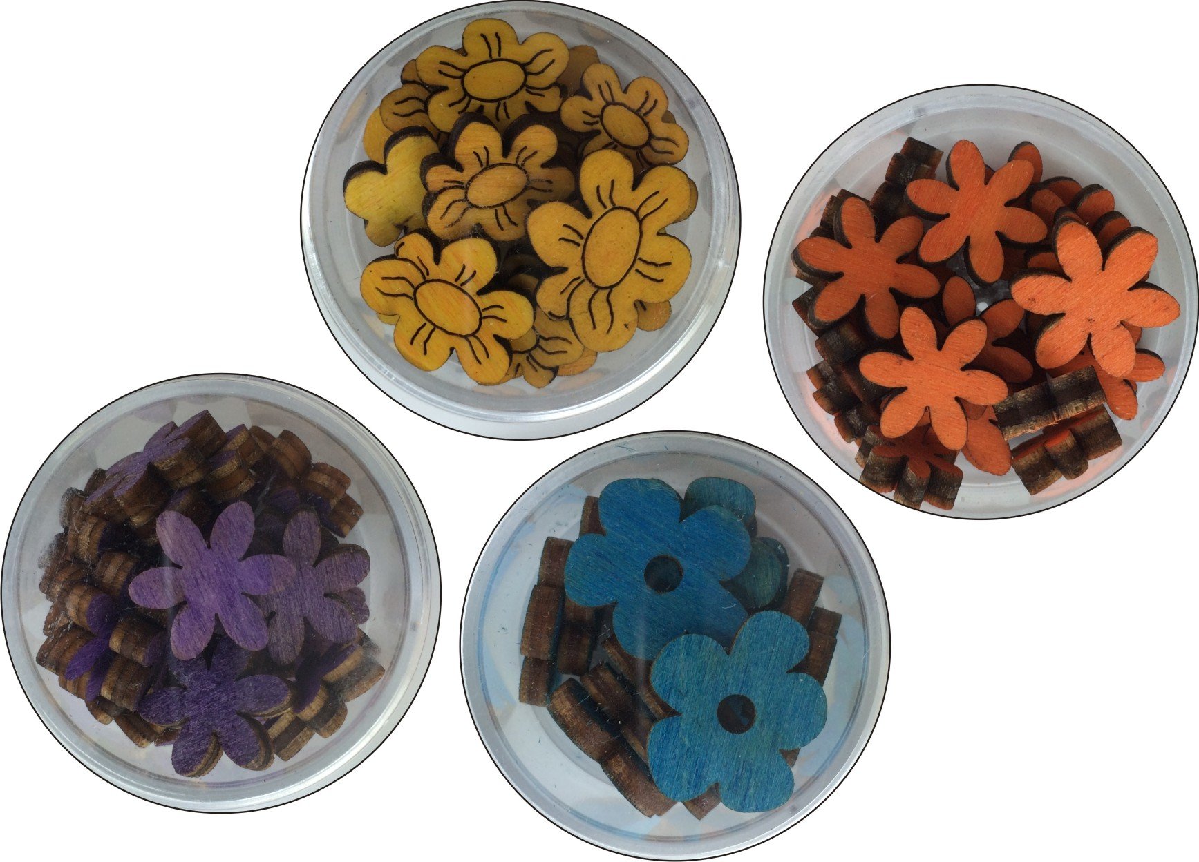 Petra's Bastel News Dosenset „Farbige Blumen IV“ – 4 Holzdosen Mit Verschiedenen Blumen-Designs – Bunt, Für Karten & Scrapbooking