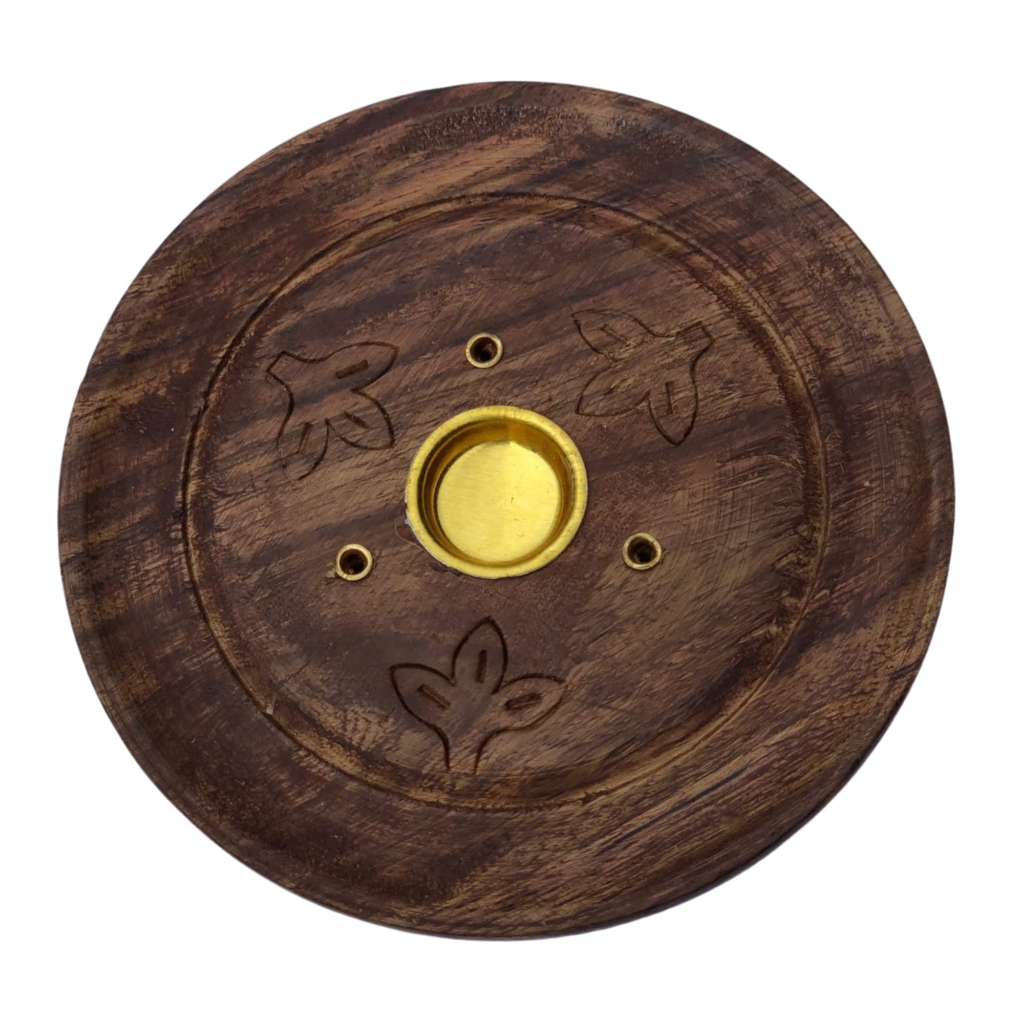 Samasia Brown Round Wooden Incense Holder | Ash Catcher And Cone Burner | For Aromatherapy, Meditation, Yoga, Reiki, Weddings (Pack Of 1)